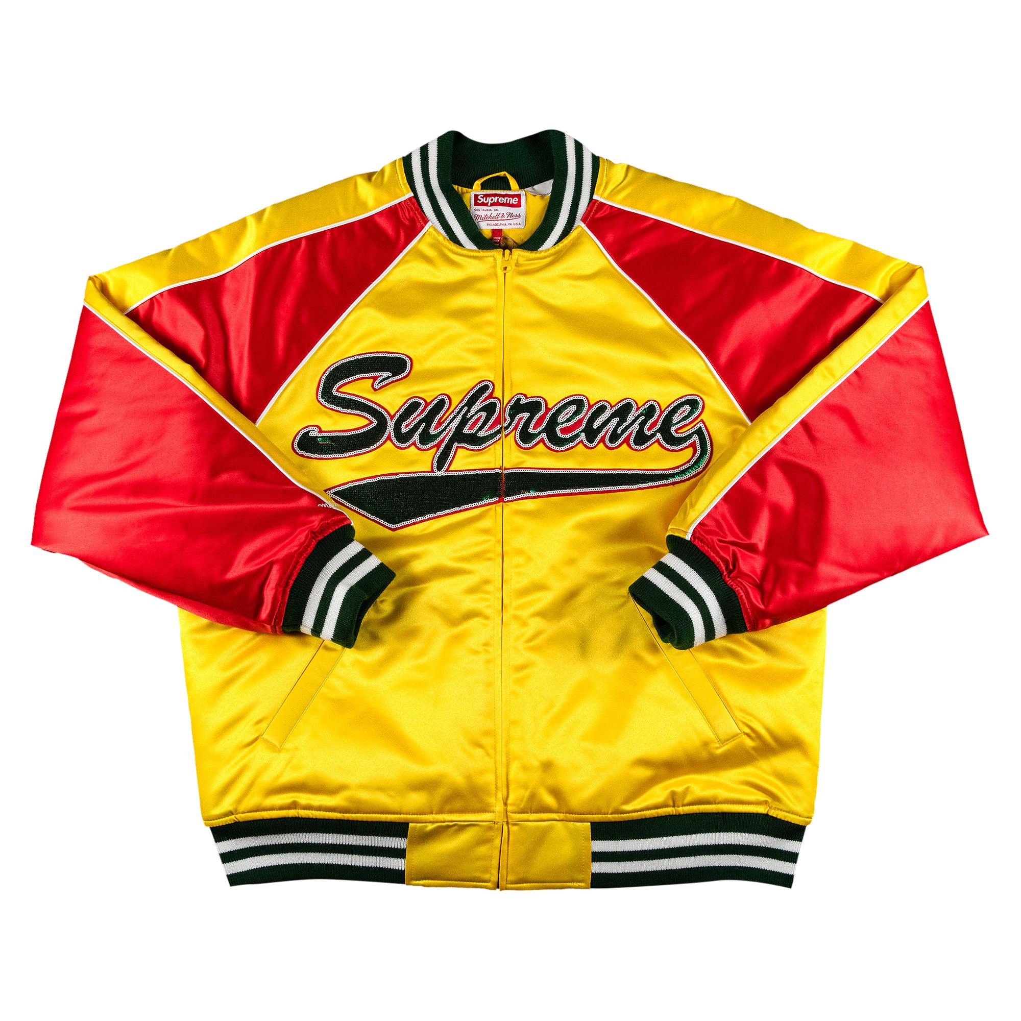Supreme x Mitchell & Ness Sequin Logo Varsity Jacket 'Gold' | Men's Size L