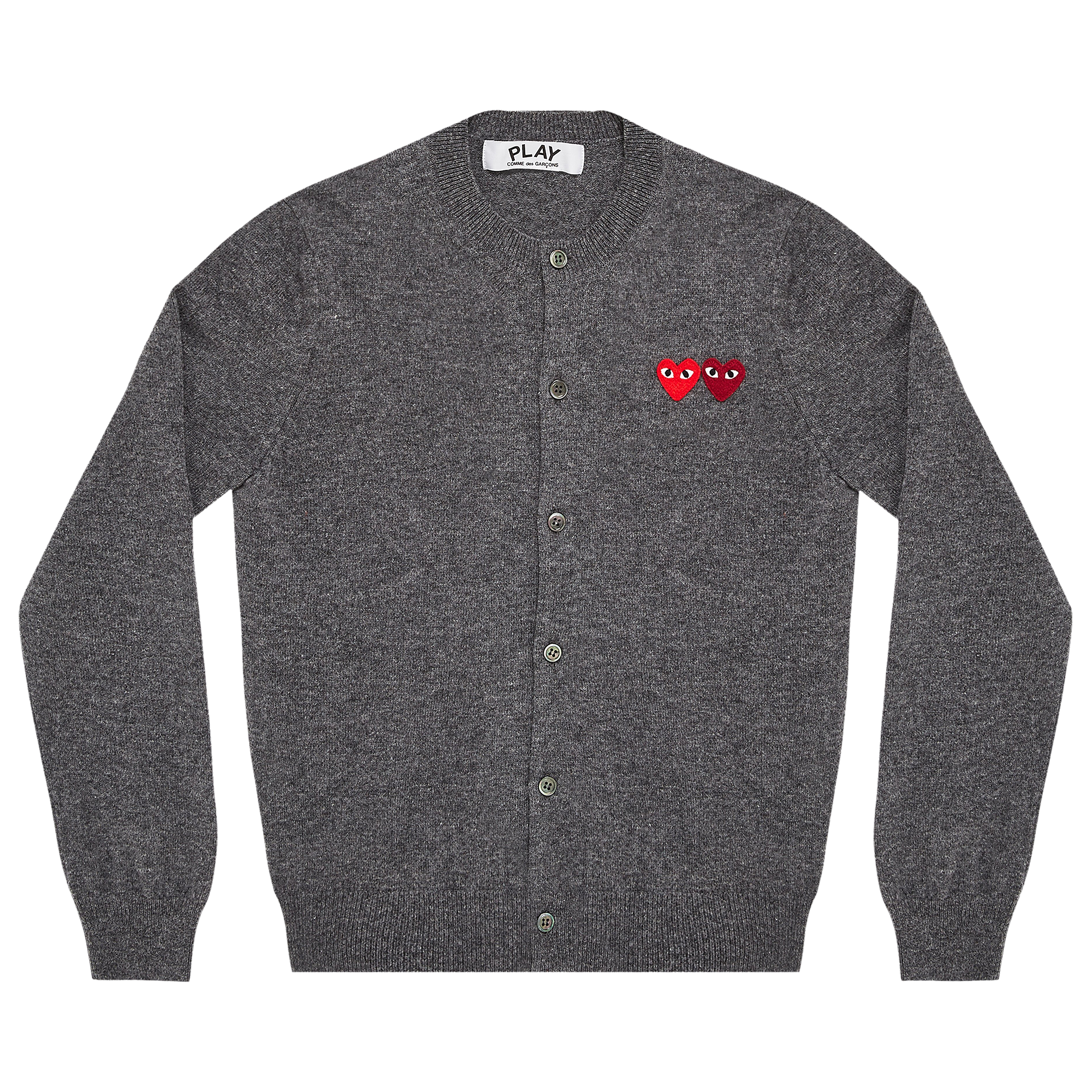 Pre-owned Comme Des Garçons Play Wool Layered Double Heart Cardigan 'grey'