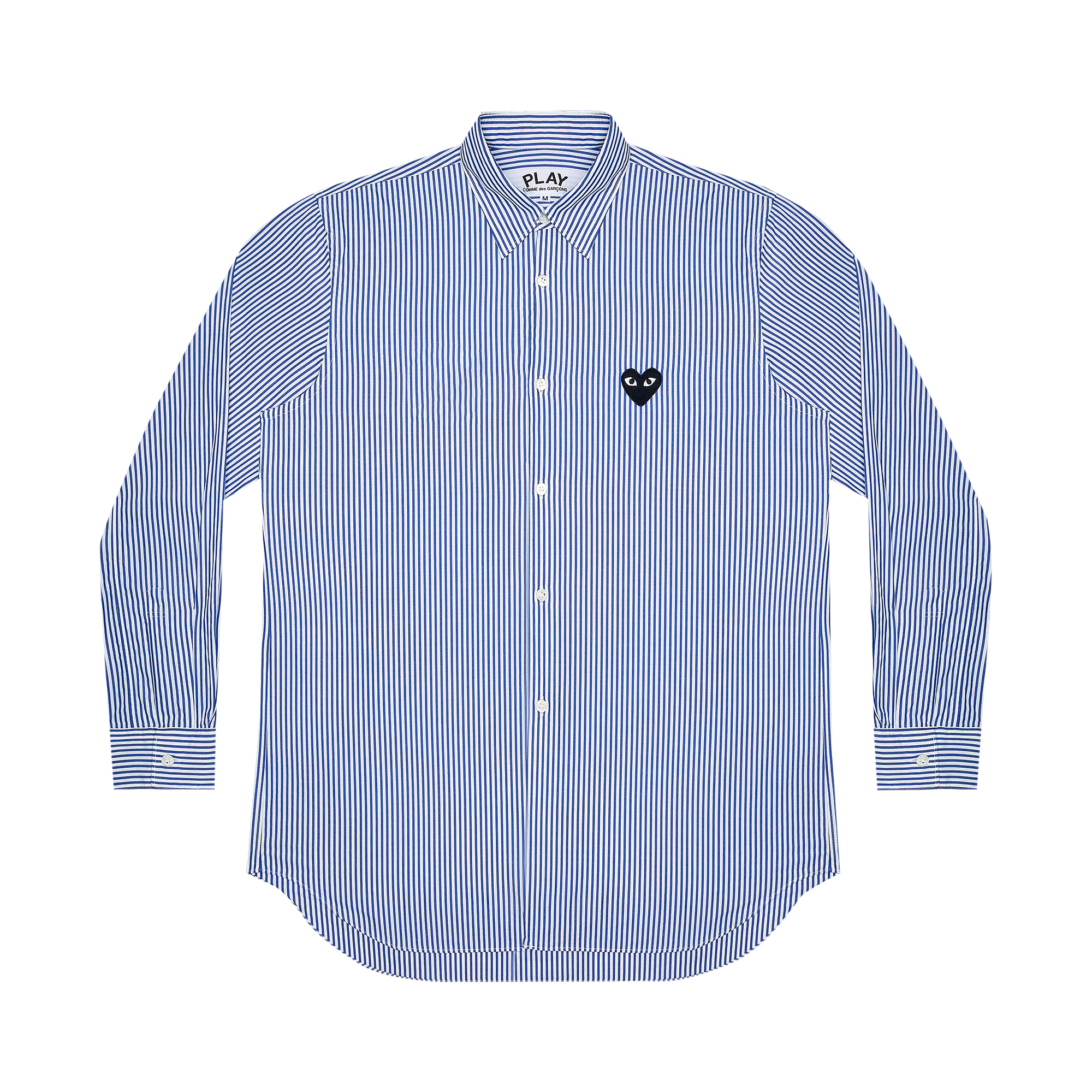 Pre-owned Comme Des Garçons Play Striped Heart Patch Shirt 'blue'