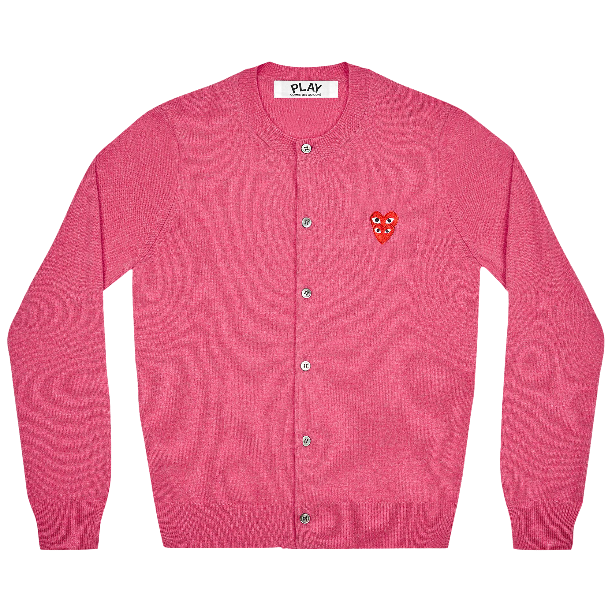 Pre-owned Comme Des Garçons Play Wool Layered Double Heart Cardigan 'pink'
