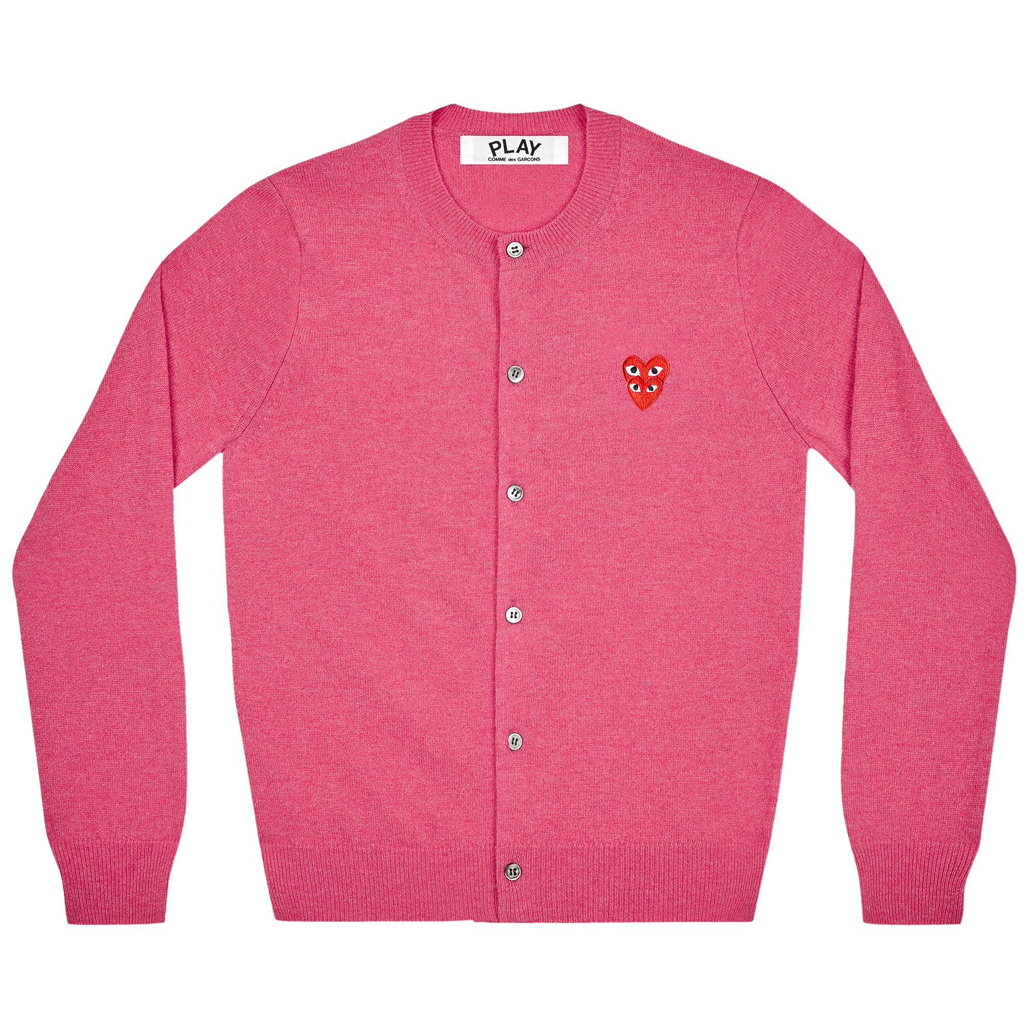 Pre-owned Comme Des Garçons Play Wool Layered Double Heart Cardigan 'pink'