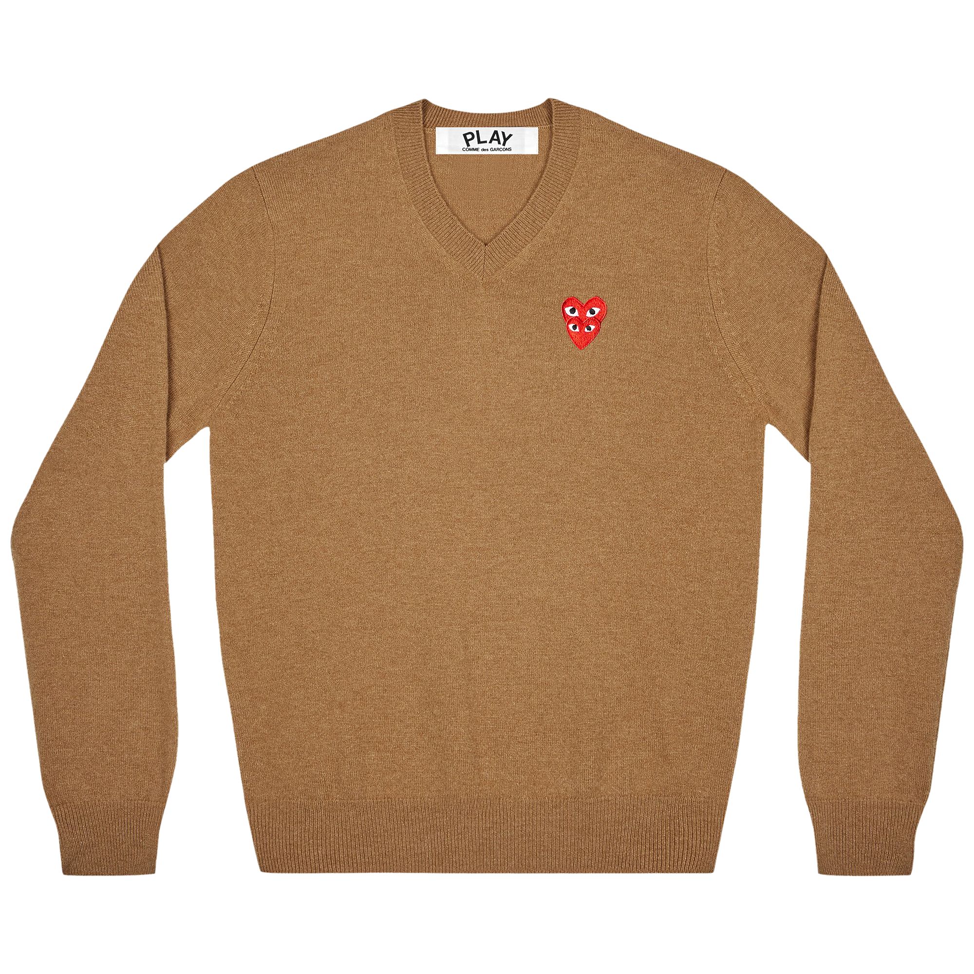 Pre-owned Comme Des Garçons Play Double Heart V-neck Sweater 'brown' | Men's Size Xl