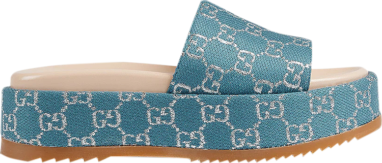 Gucci Wmns GG Lame Flatform Slide Sandal Blue