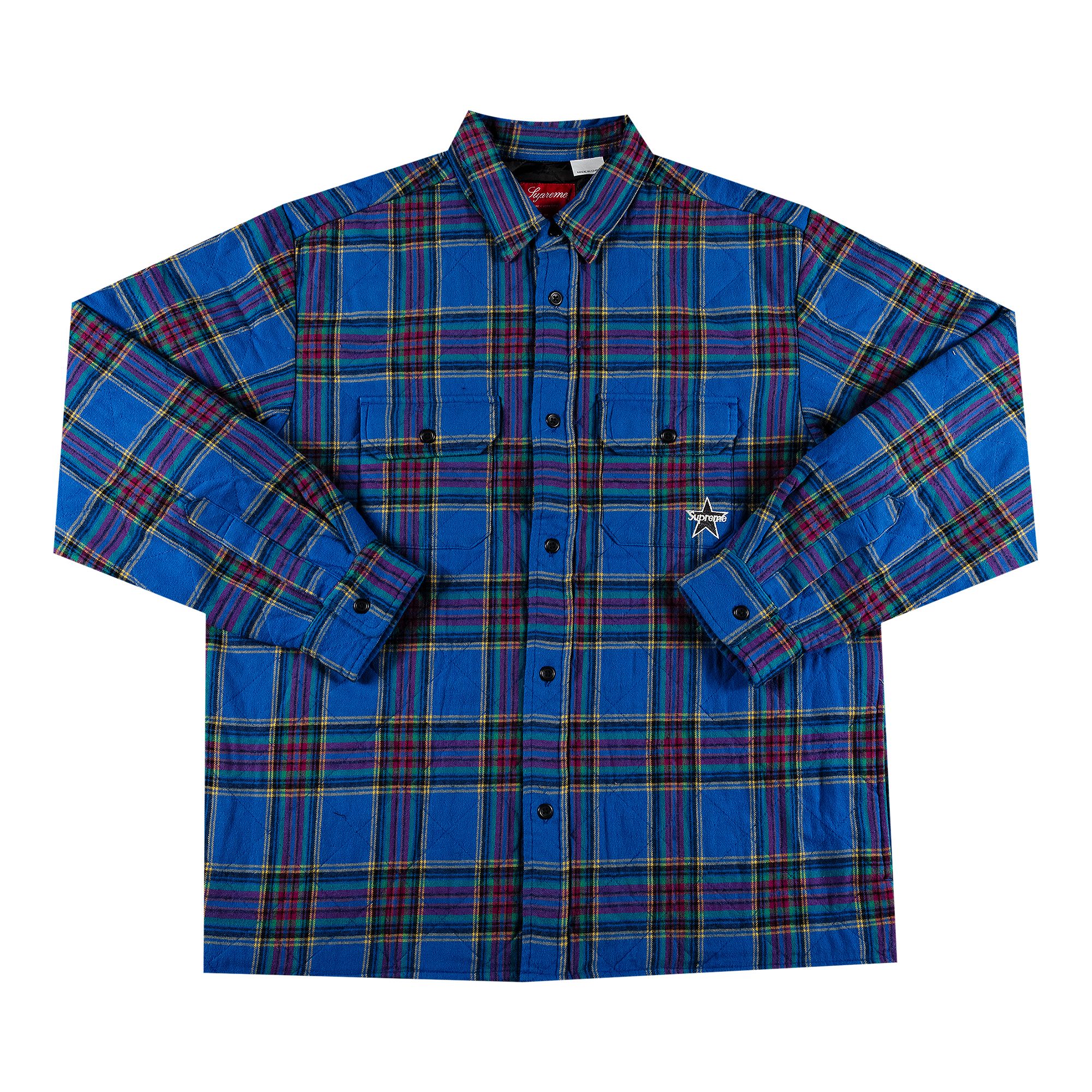 Supreme Quilted Plaid Flannel Shirt 'Dusty Royal' | Blue | Men's Size L