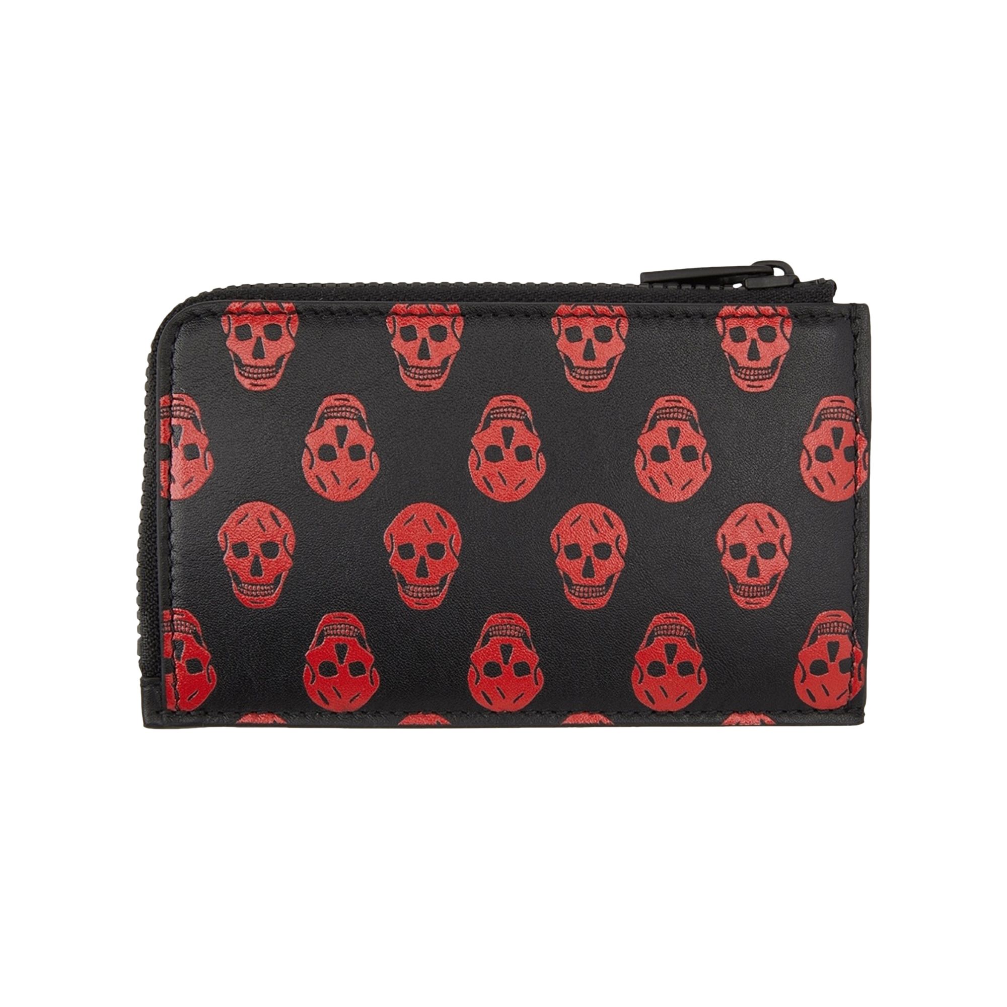 Pre-owned Alexander Mcqueen Biker Skull Zip Card Holder 'black/red' | Men's Size Onesize