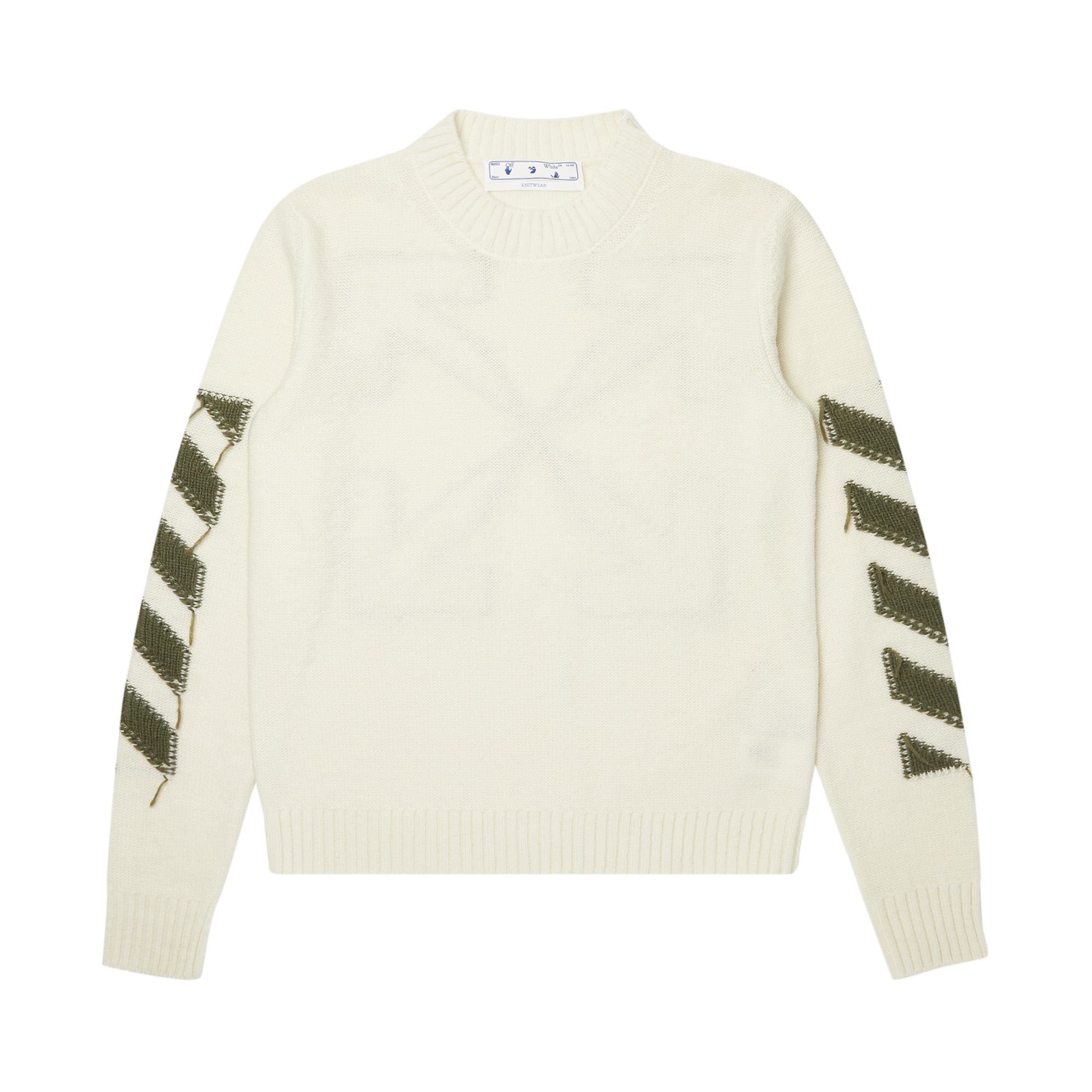 Off-White Reverse Arrow Diag Knit Crew Sweater 'White/Green' | Cream | Men's Size L
