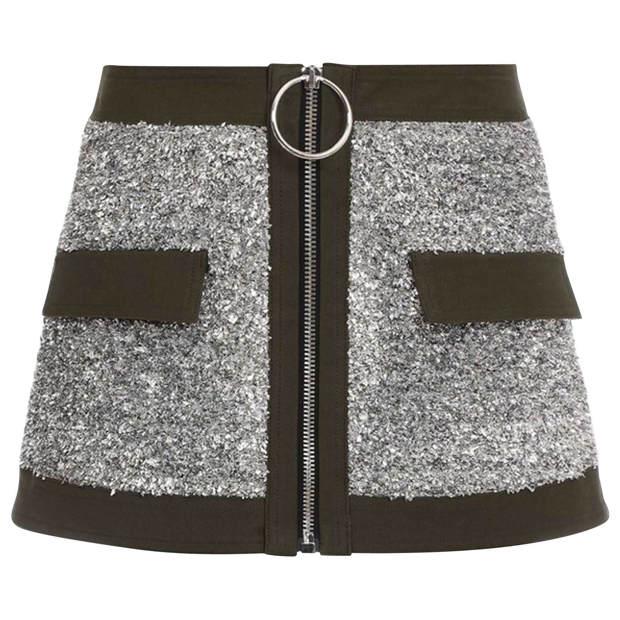 Pre-owned Balmain Short Low-rise Tweed And Canvas Skirt 'silver/military Green' | Women's Size 38