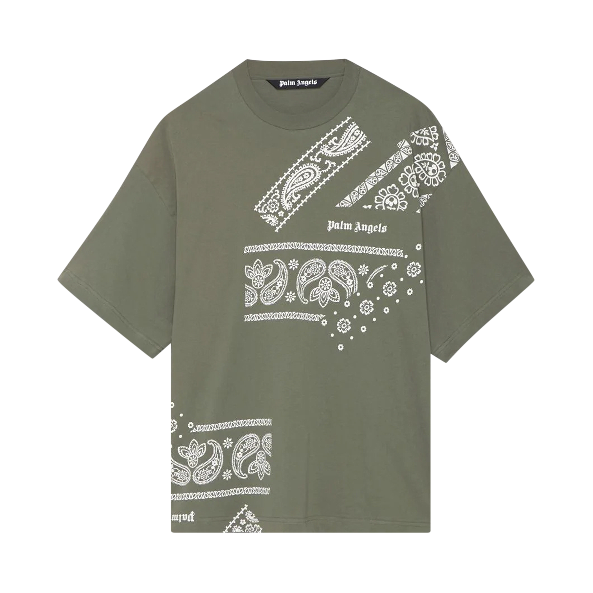 Pre-owned Palm Angels Bandana Print Tee 'military/light Grey' In Green