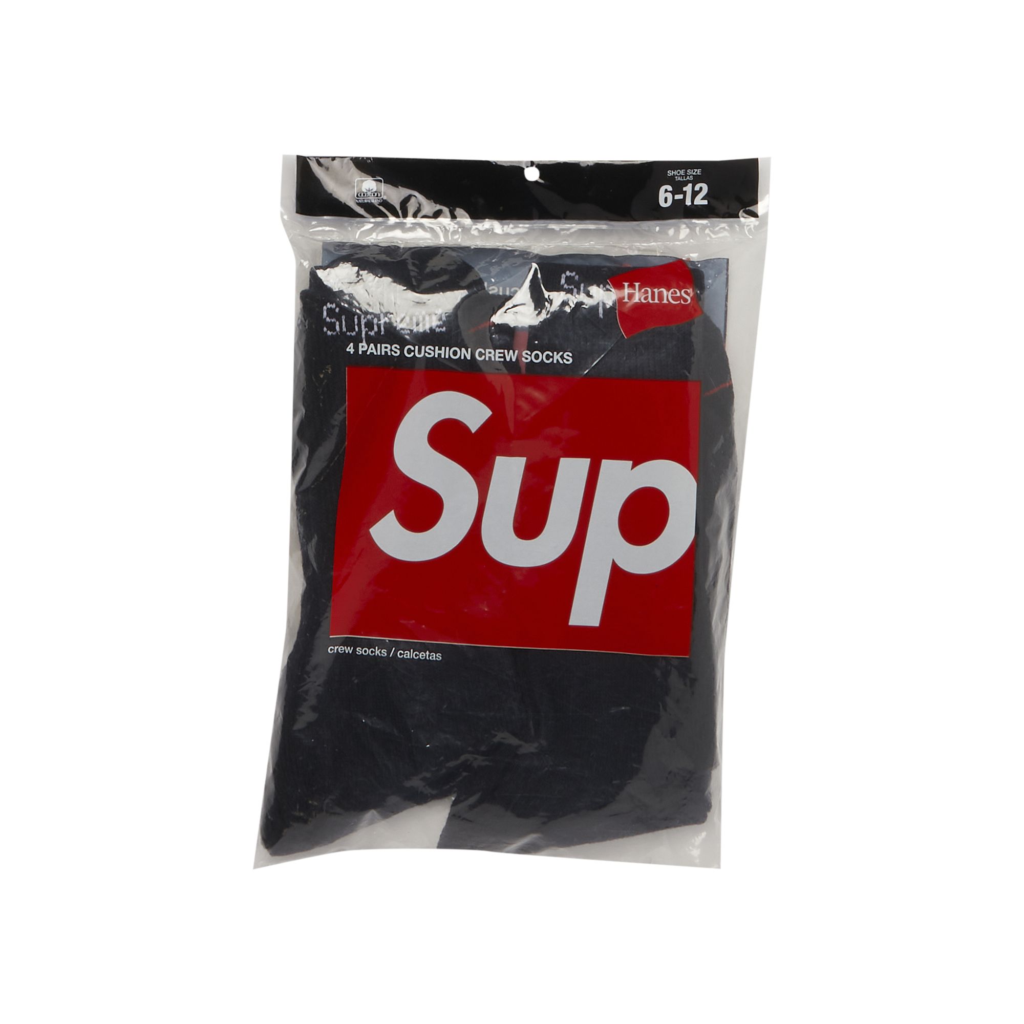 Supreme x Hanes Crew Socks (4 Pack) 'Black' | Men's Size Onesize