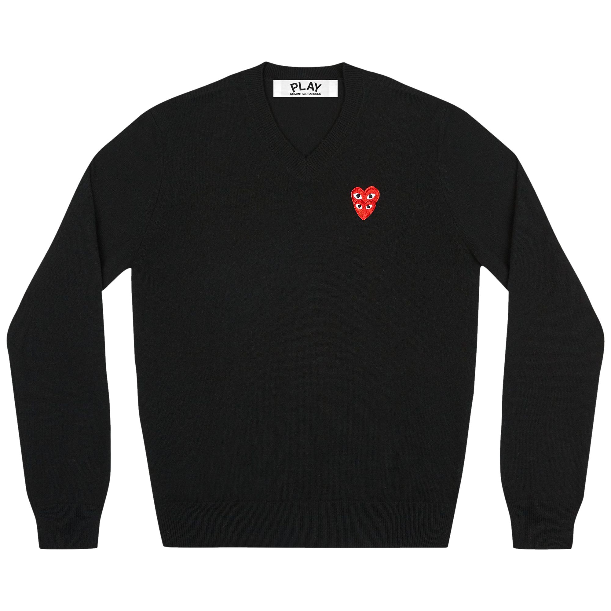 Pre-owned Comme Des Garçons Play Double Heart V-neck Sweater 'black' | Men's Size M