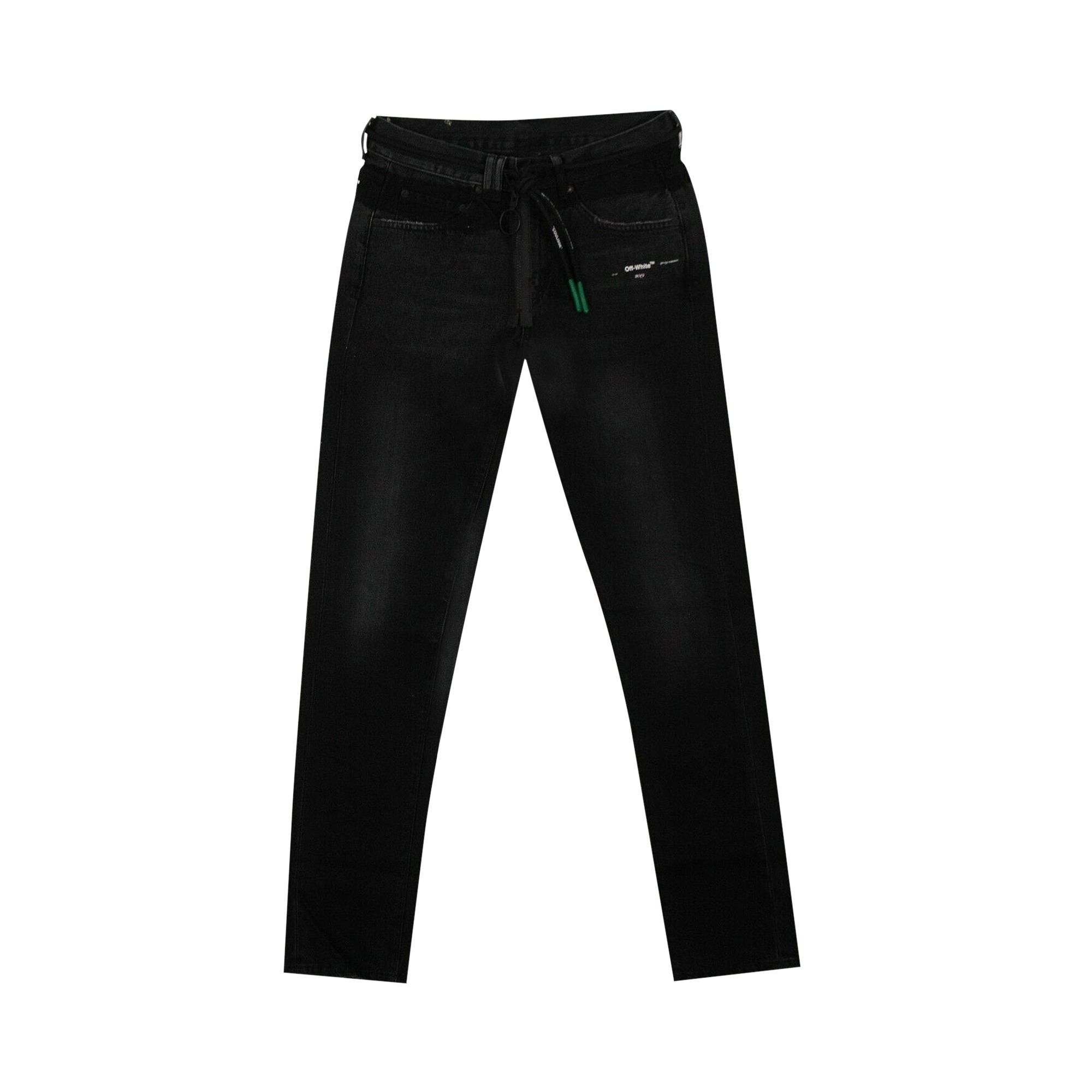Pre-owned Off-white Front Zip Belted Jeans 'black'