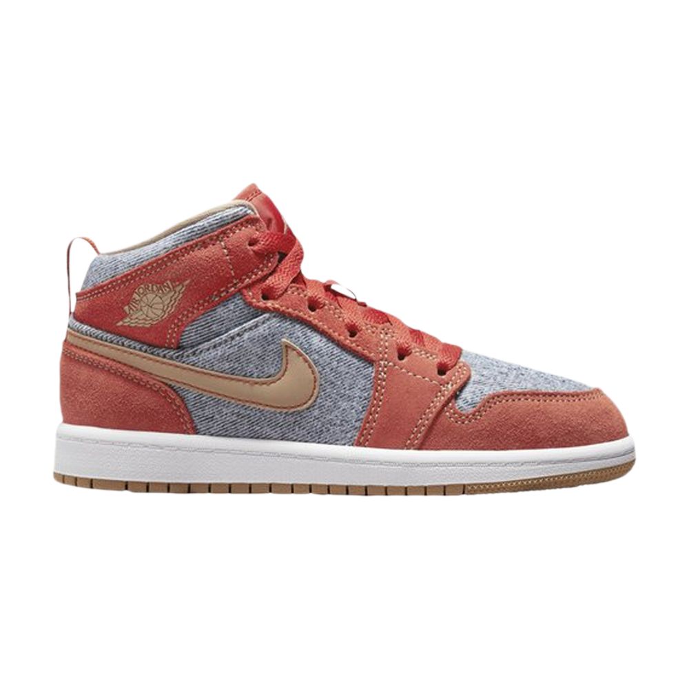 Pre-owned Air Jordan 1 Mid Se Ps 'denim Red' | Orange | Kid's Size 3