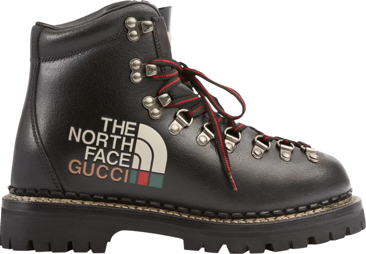 Gucci X The North Face Brown Leather Printed Hiking Ankle Boots Size 36.5  at 1stDibs