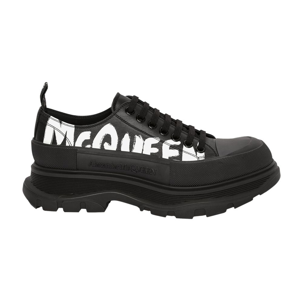 Pre-owned Alexander Mcqueen Tread Slick Lace Up 'mcqueen Graffiti Logo - Black' | Men's Size