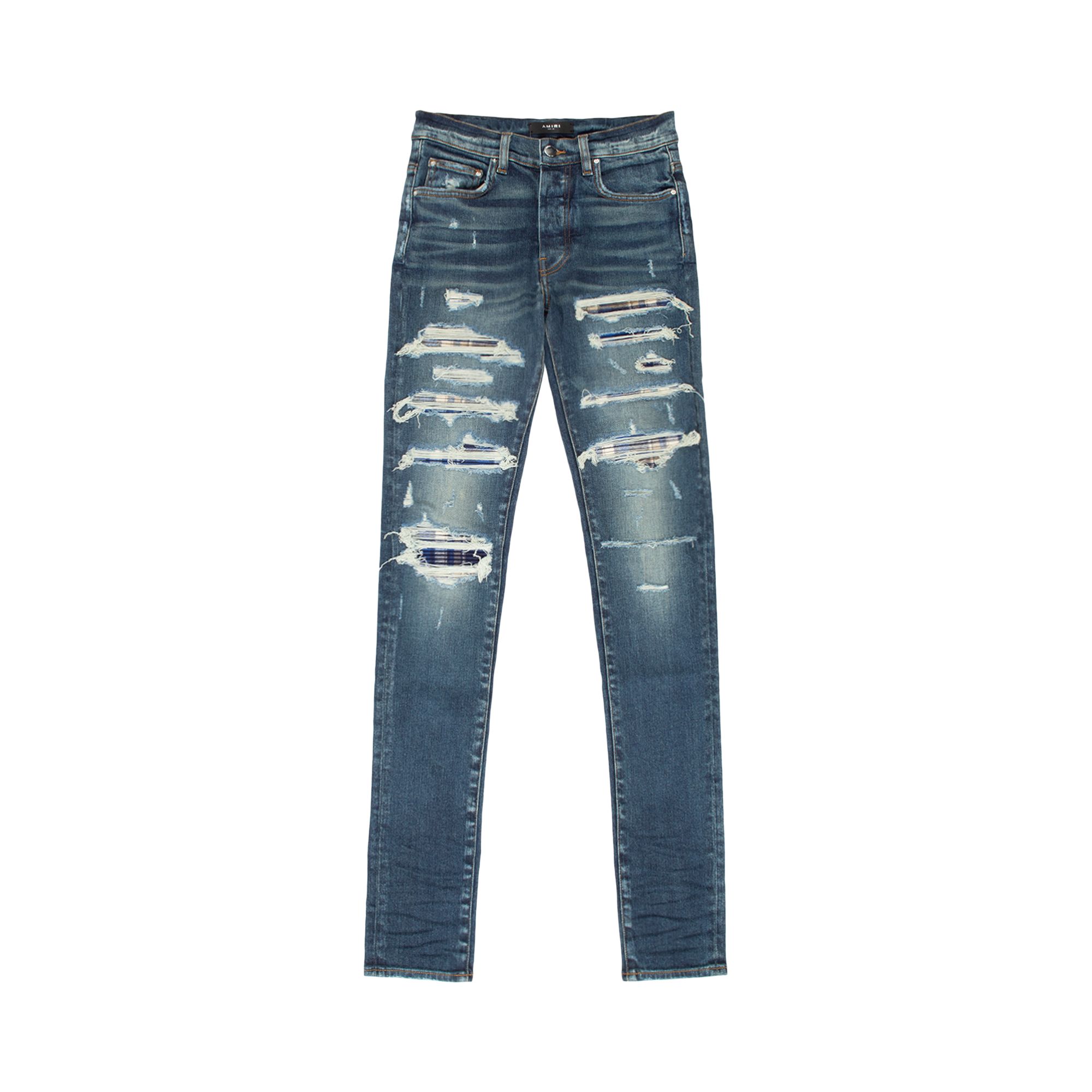 AMIRI AMIRI PLAID THRASHER SKINNY JEAN 'DEEP CLASSIC'