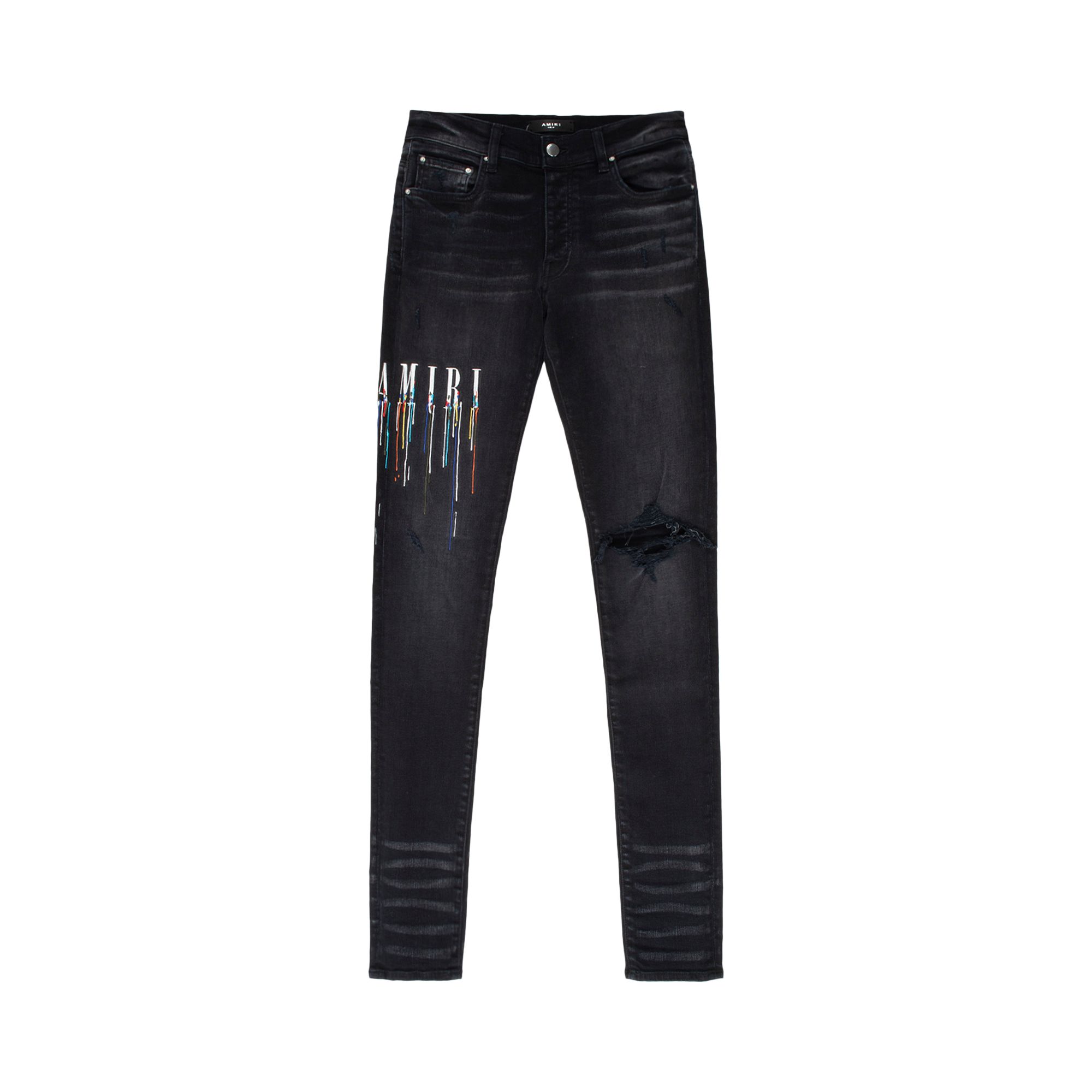 Amiri Paint Drip Logo Jean 'Aged Black' | Men's Size 33