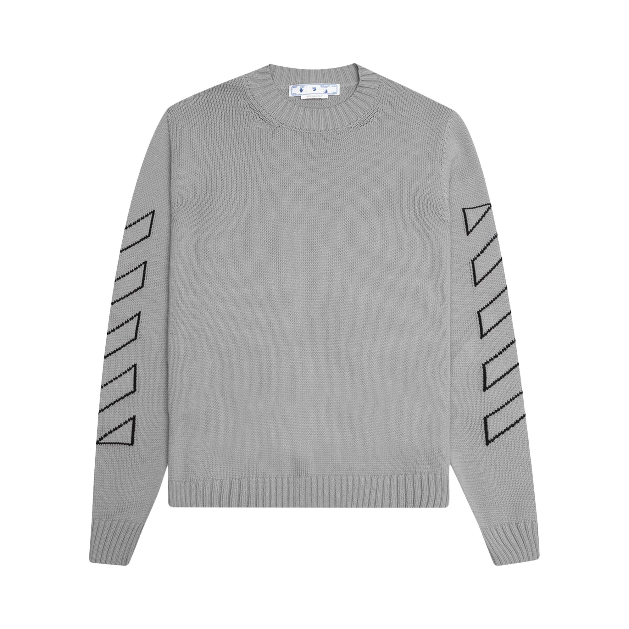 Off-White Diag Outline Knit Crewneck 'Medium Grey/Black' | Men's Size L