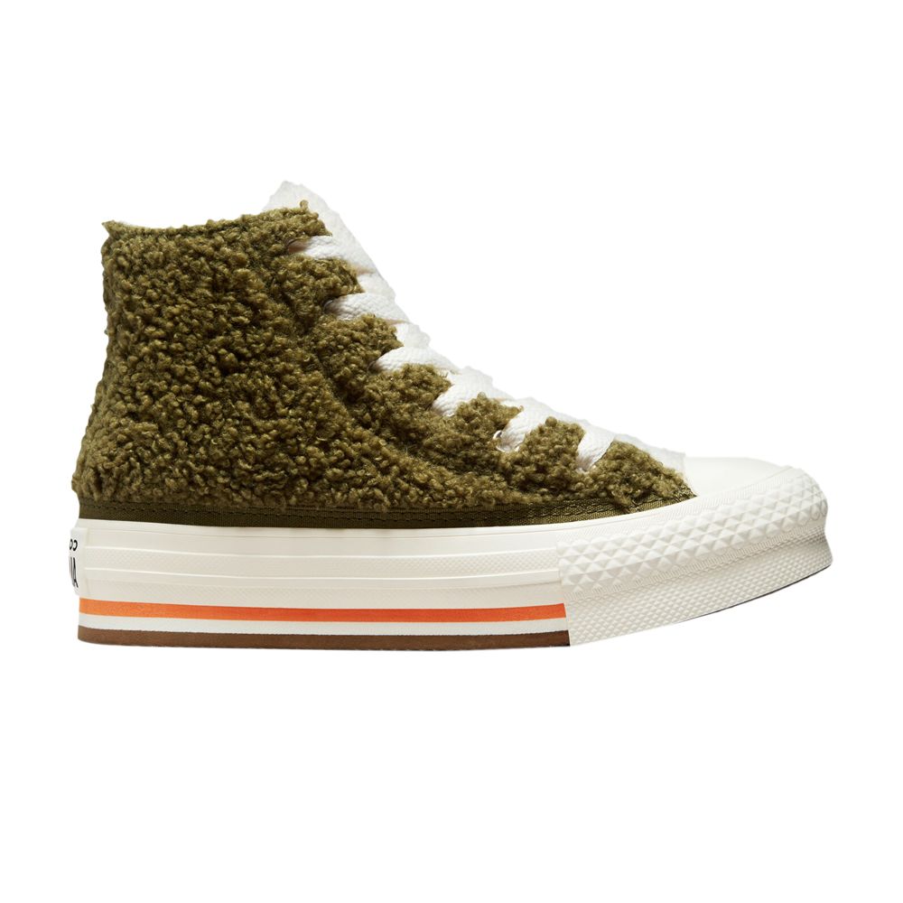 Pre-owned Converse Chuck Taylor All Star Sherpa Eva Platform High Gs 'dark Moss Bold Mandarin' | Green | Kid's