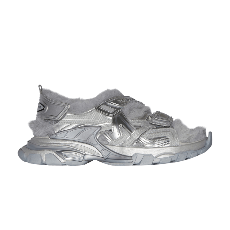 Size 12.0 Balenciaga Track Sandal Fake Fur Silver