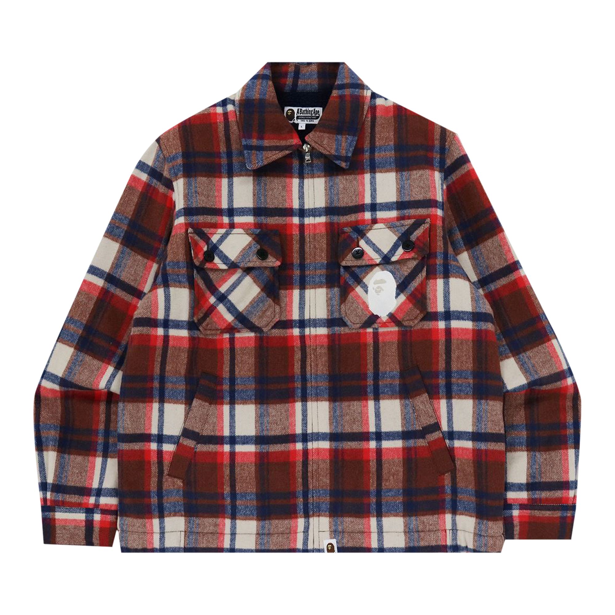 BAPE Check Zip CPO Jacket 'Red' | Men's Size XL