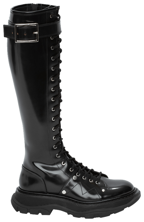 Alexander McQueen Wmns Tread Lace Up Boot Black Silver