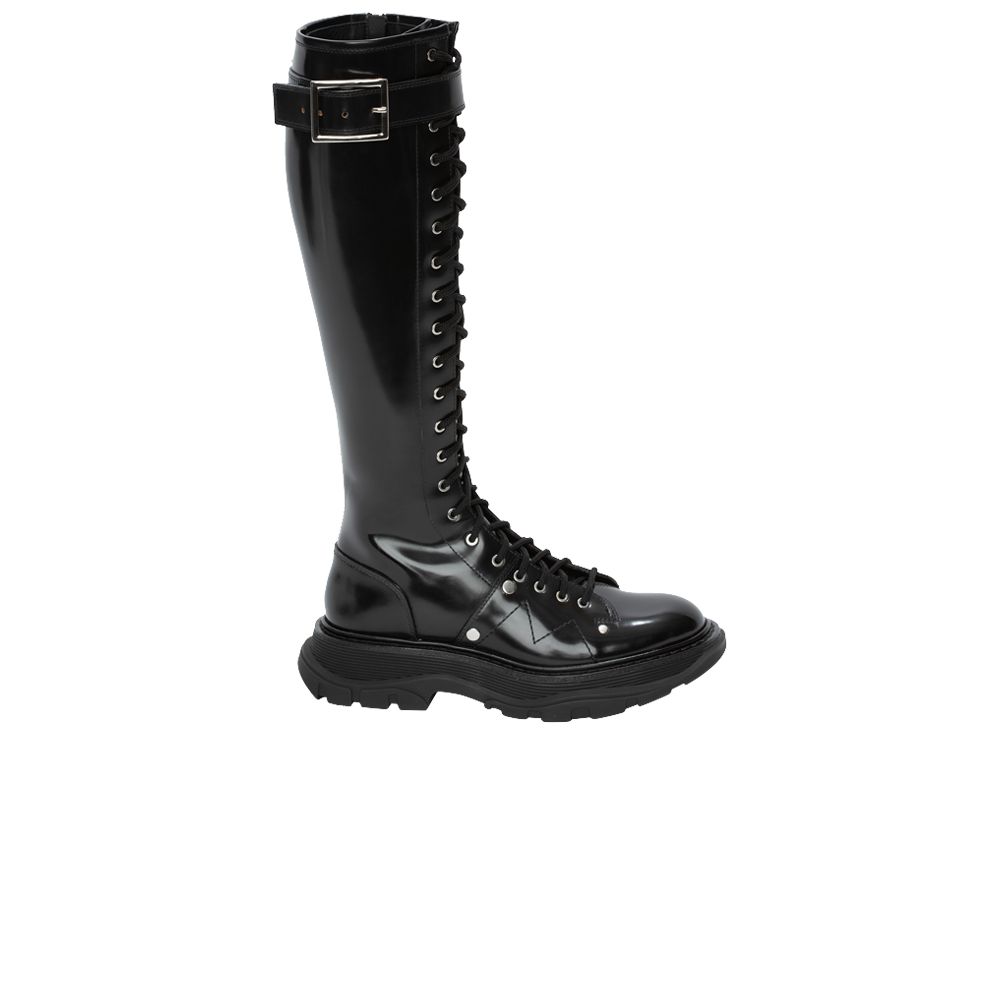 Pre-owned Alexander Mcqueen Wmns Tread Lace Up Boot 'black Silver' | Women's Size 35.5