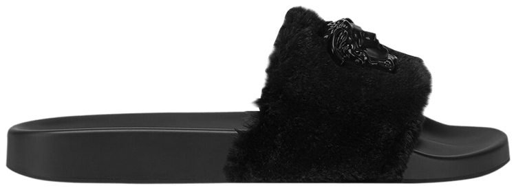 Versace Wmns Slide Medusa Fur   Black