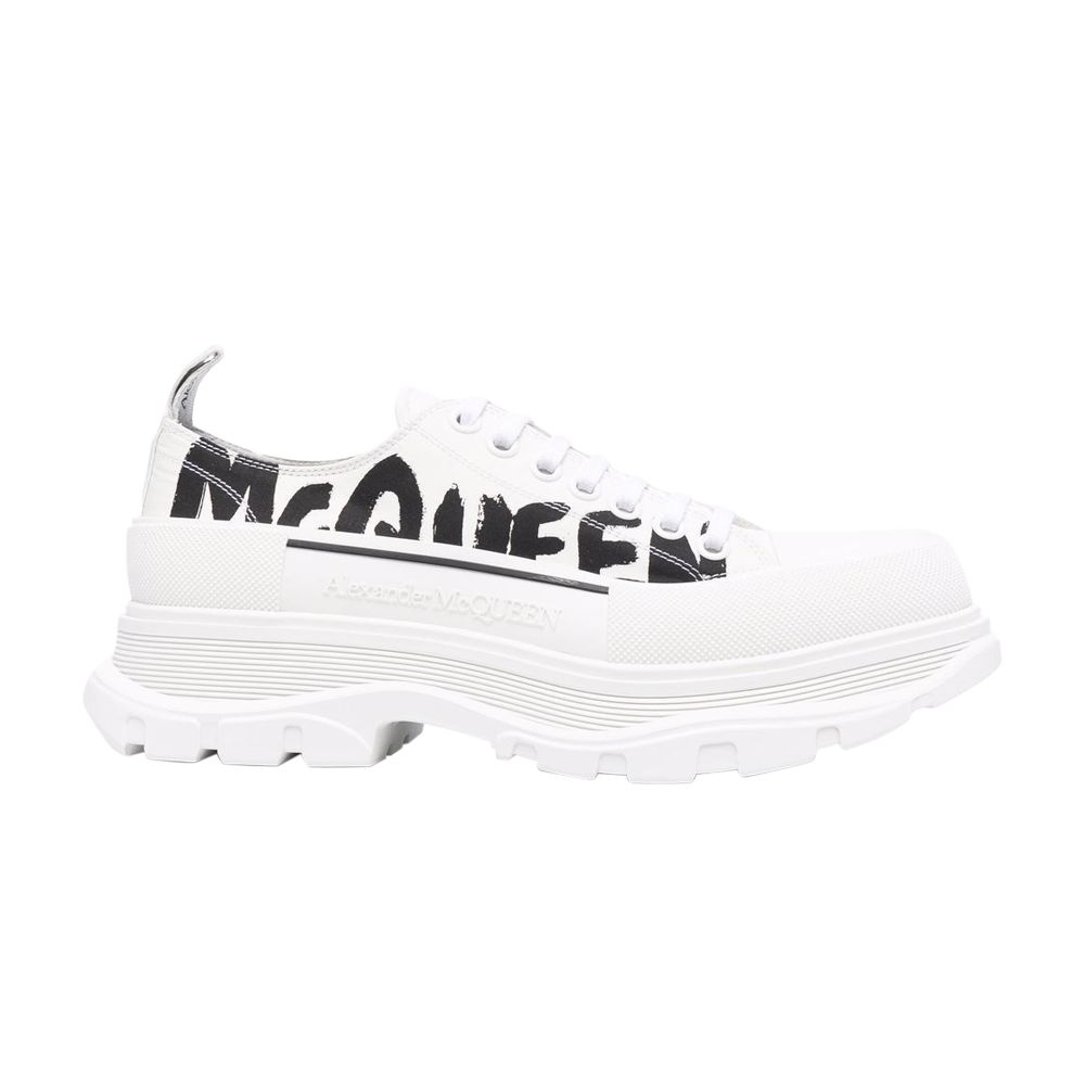 Pre-owned Alexander Mcqueen Tread Slick Lace Up 'mcqueen Graffiti Logo - White' | Men's Size