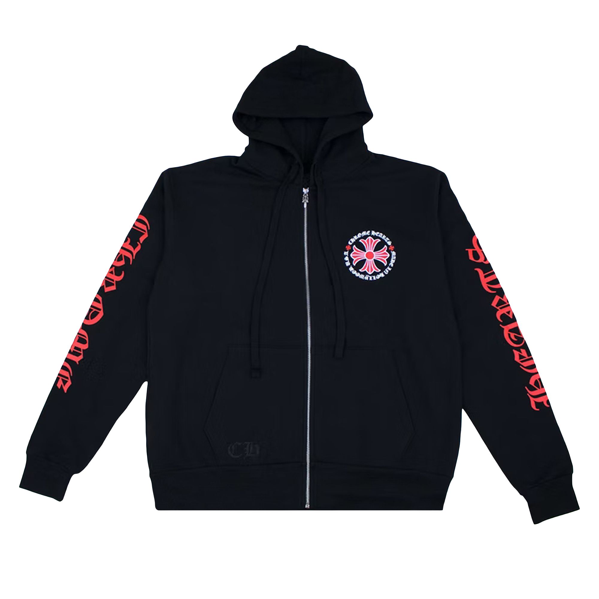 Chrome Hearts Made In Hollywood Plus Cross Zip Up Hoodie 'Black/Red' | Men's Size 2XL