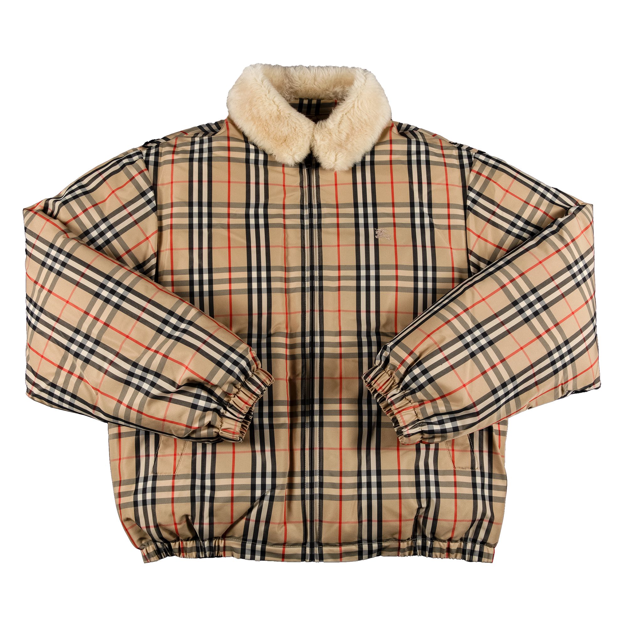 Supreme x Burberry Shearling Collar Down Puffer Jacket In Beige | Tan | Men's Size S