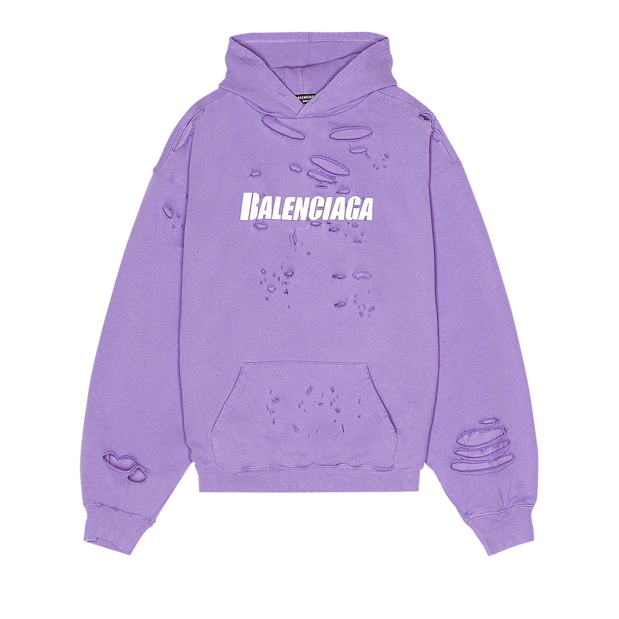 Balenciaga Destroyed Hoodie 'Light Purple/White' | Men's Size S