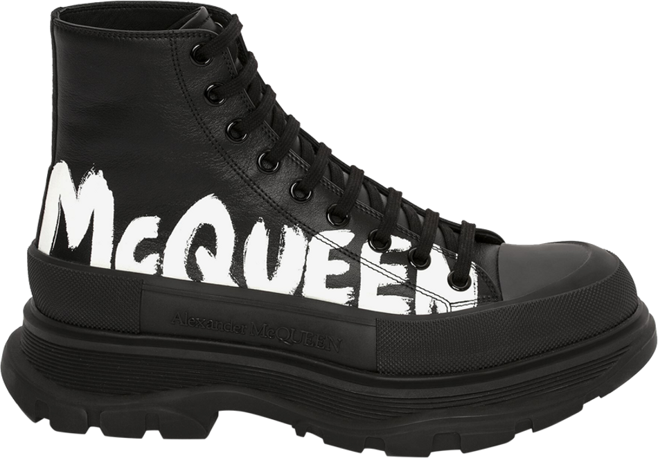 Alexander McQueen Tread Slick Boot 'Graffiti Logo - Black' | GOAT