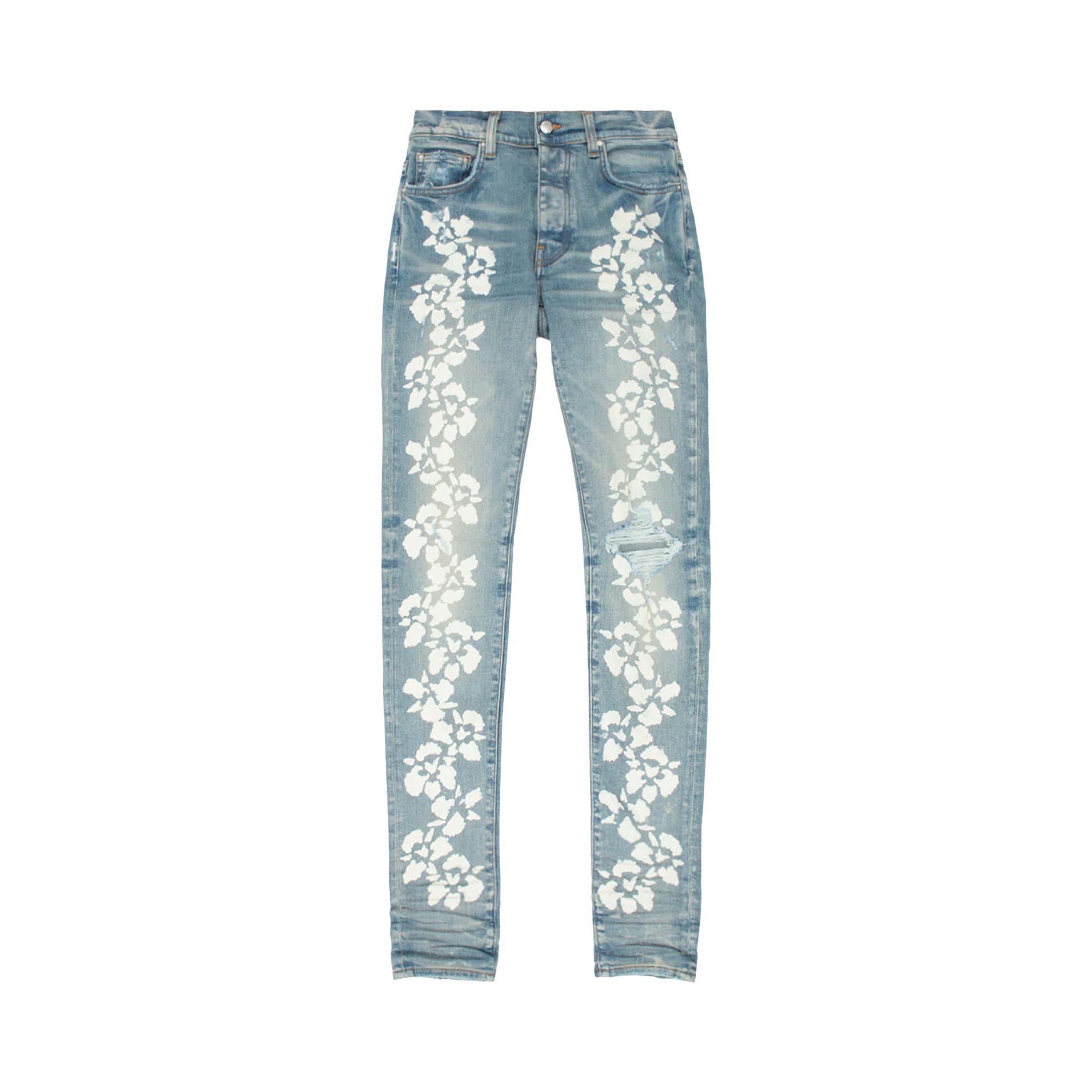 Pre-owned Amiri Hibiscus Stencil Jean 'light Indigo'