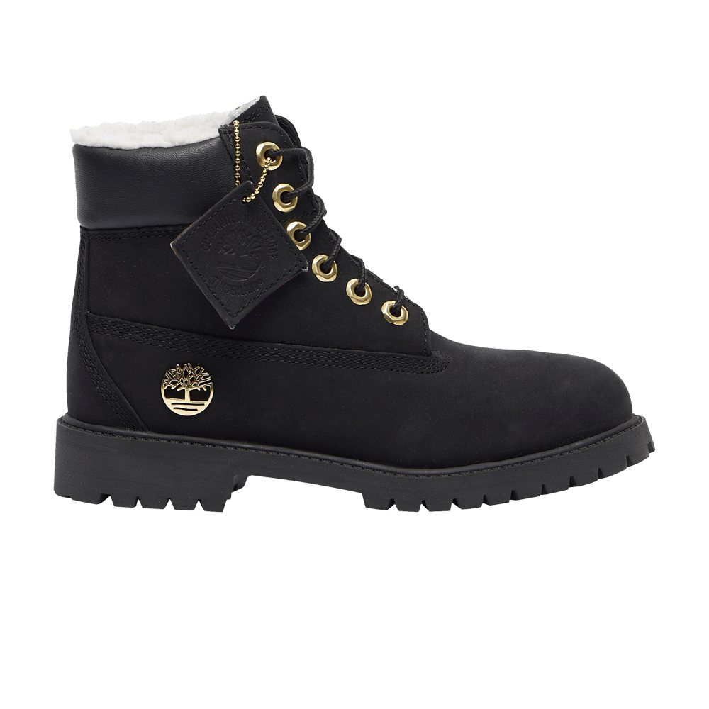 Timberland Boys 6-Inch Premium Shearling Waterproof Boots - Boys' Grade School Black/Black/Gold Size 7.0