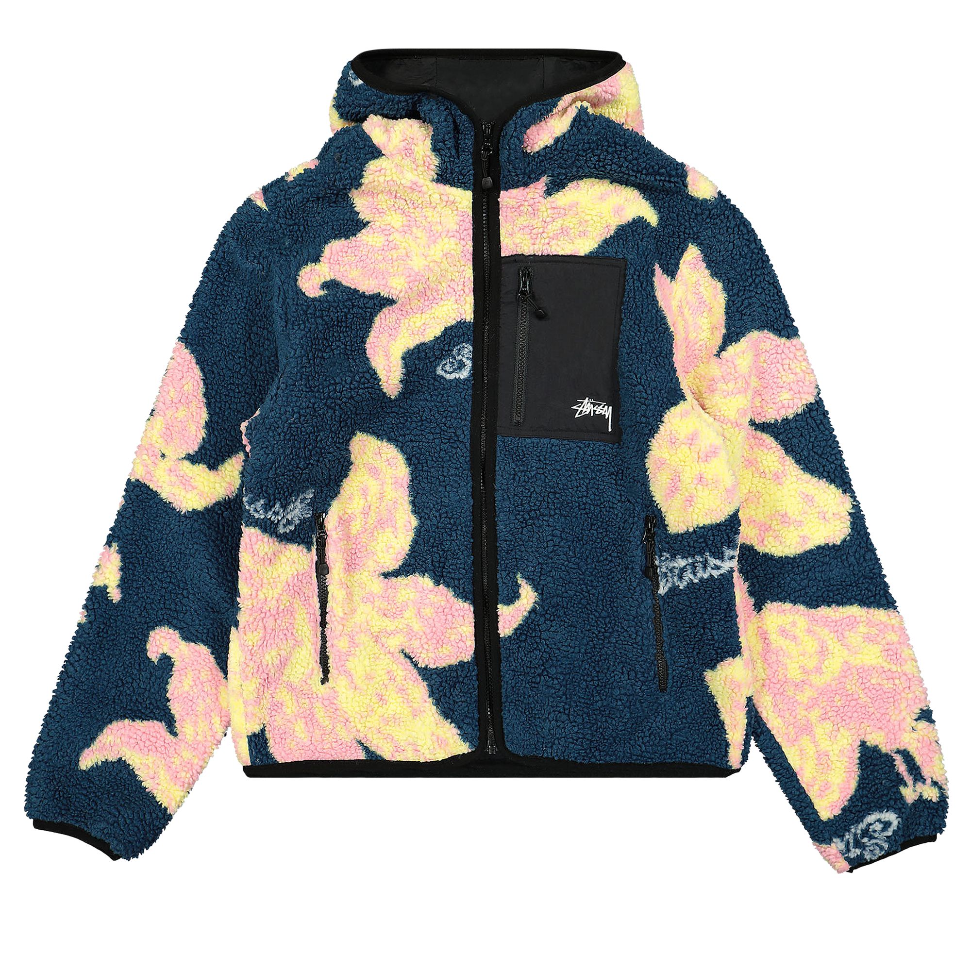 Stussy Floral Sherpa Hood Jacket 'Dark Teal' | Blue | Men's Size XS