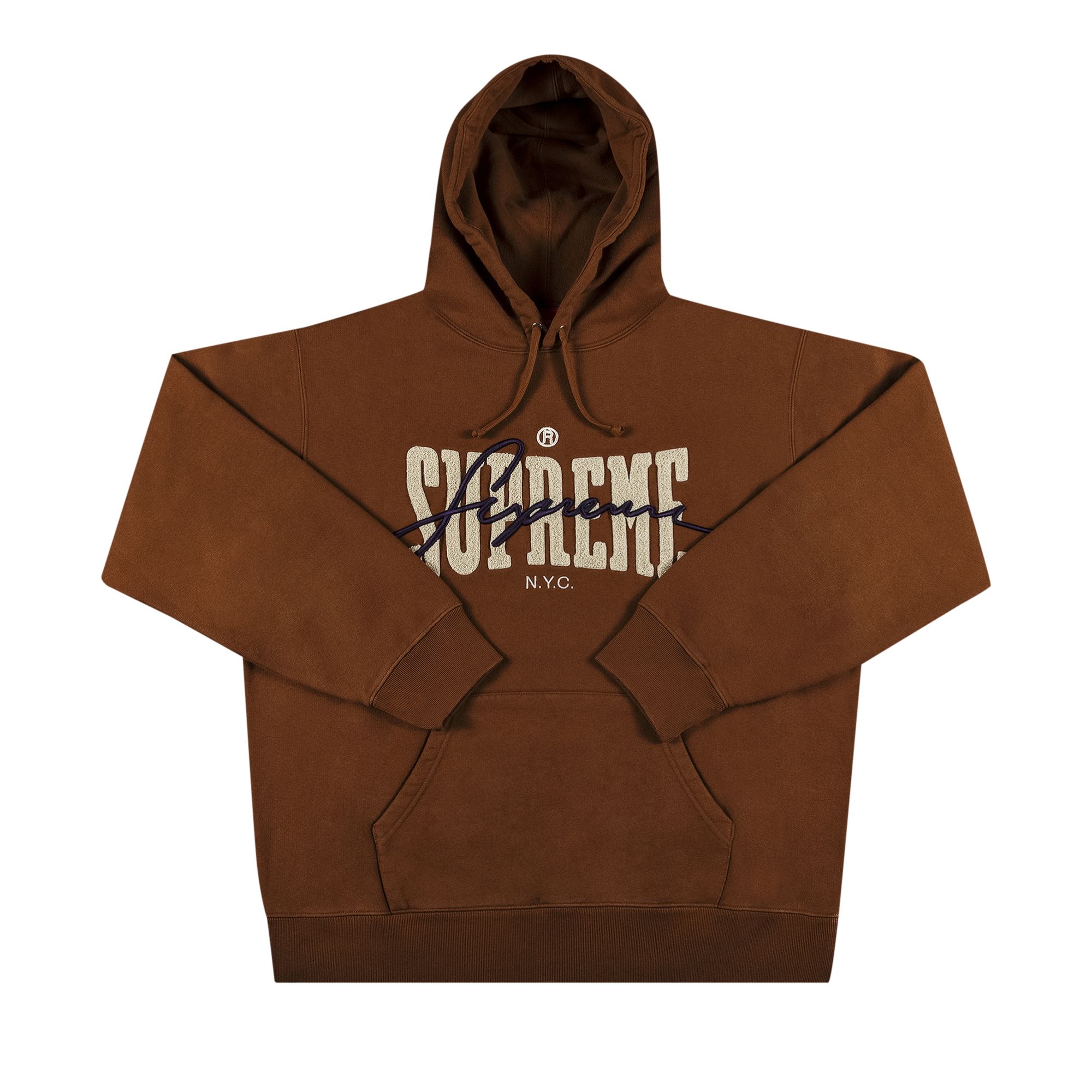Supreme Embroidered Chenille Hooded Sweatshirt 'Brown' | Men's Size L