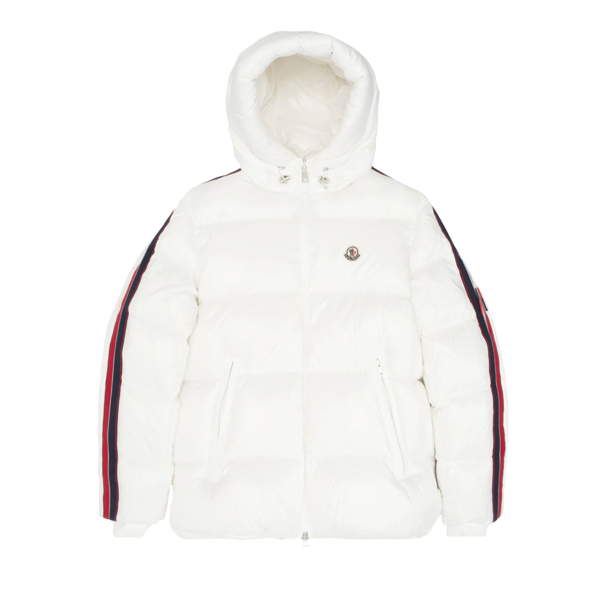 Pre-owned Moncler Dincer Full Zip Jacket With Stripes On Sleeves 'white/red' | Men's Size 2