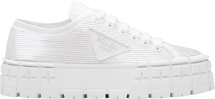 Prada Wmns Gabardine Double Wheel Platform 'White Sequins'