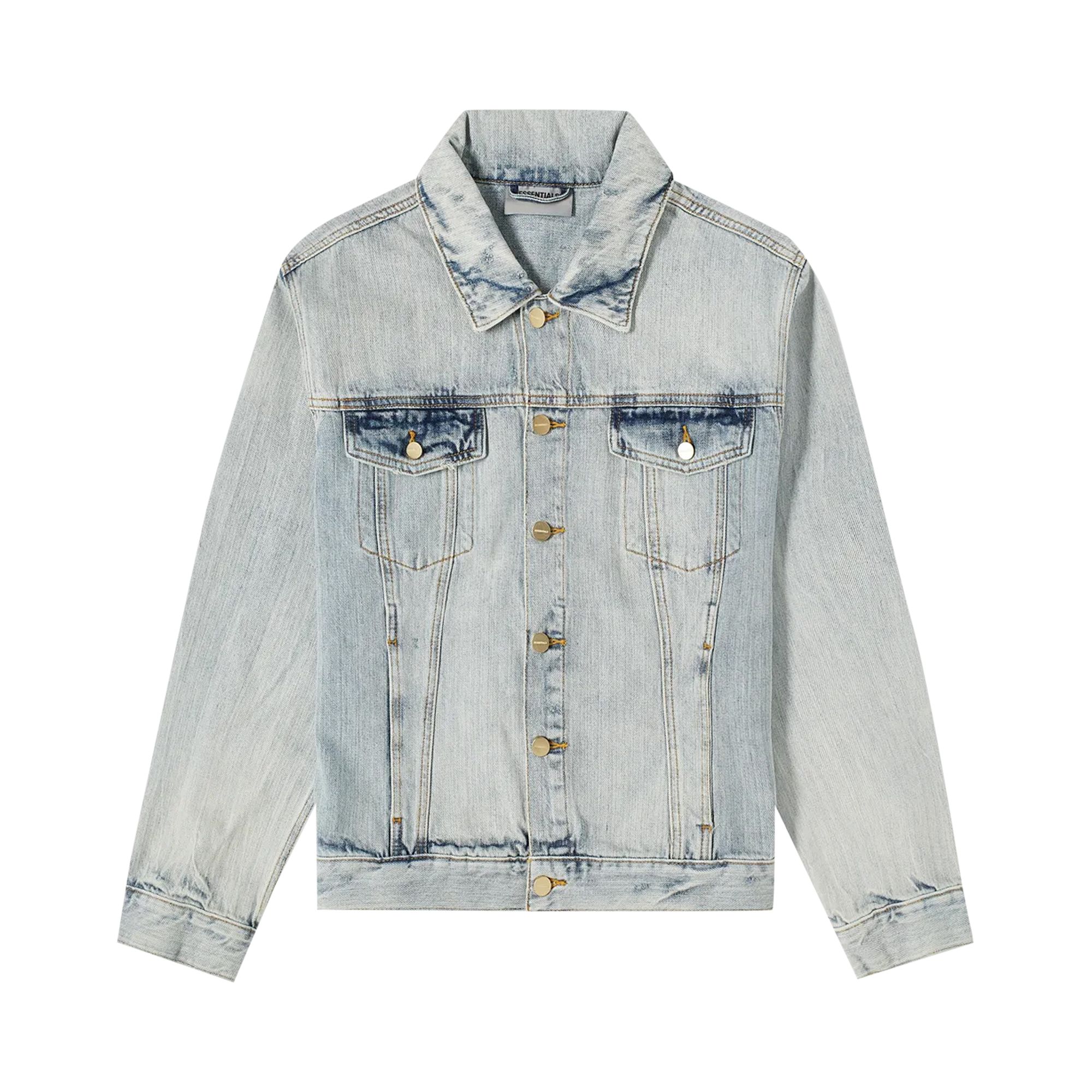 Pre-owned Essentials Fear Of God Denim Trucker 'light Indigo Distress Wash' | Blue | Men's Size S