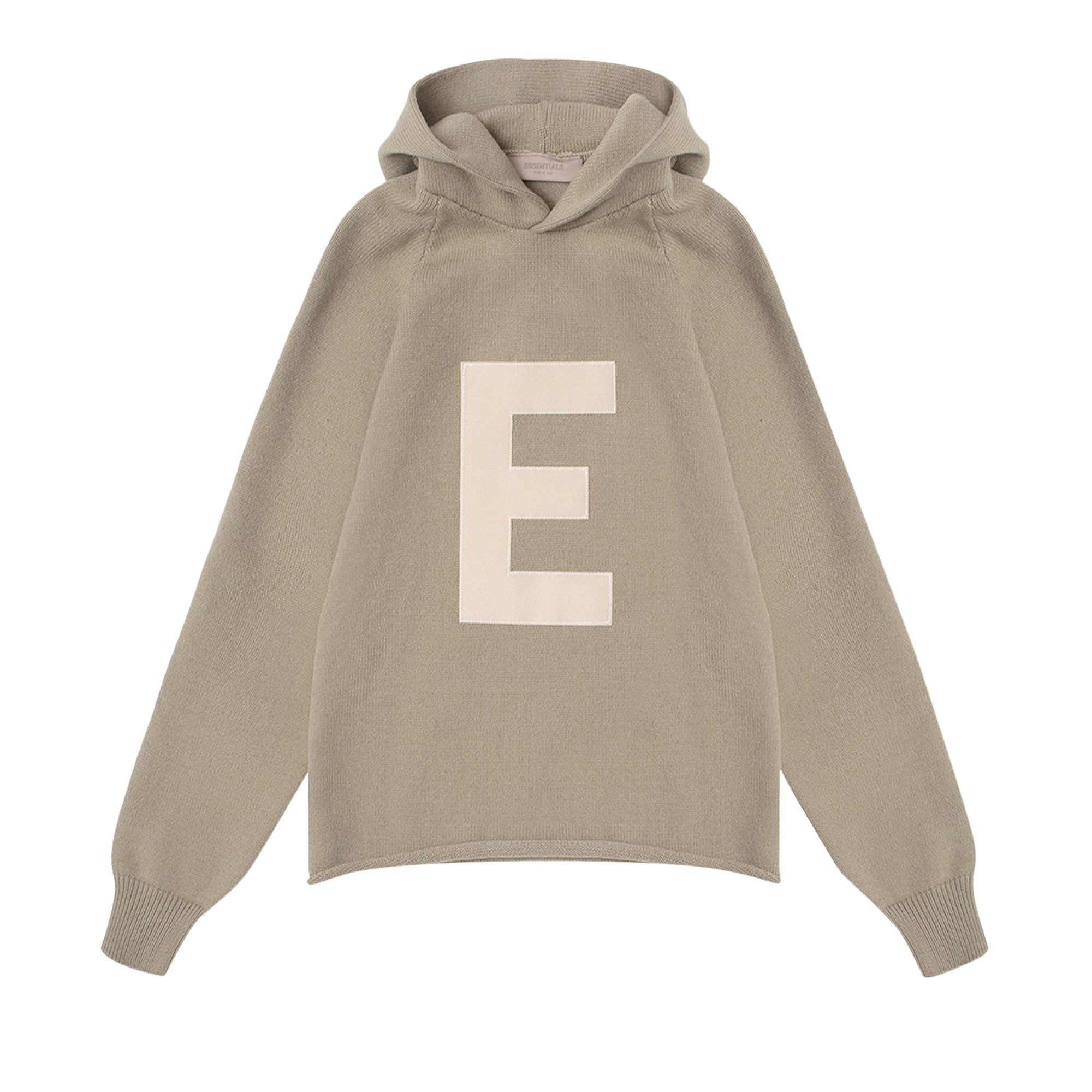 Pre-owned Essentials Fear Of God  Kids Big E Knit Hoodie 'seafoam' | Tan | Kid's Size -6.5