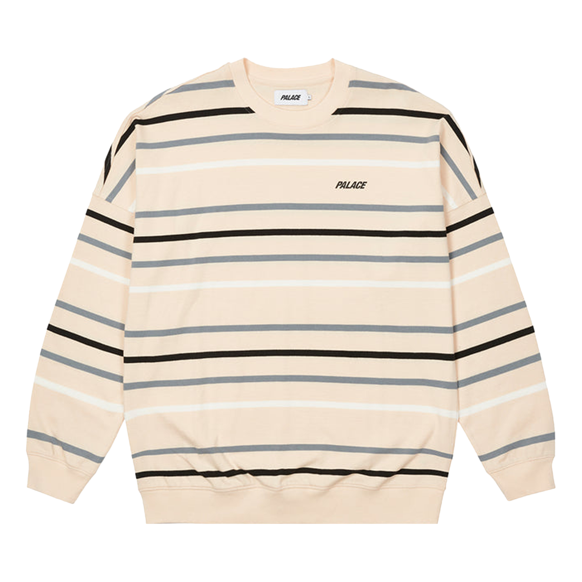 Pre-owned Palace Stripe Drop Shoulder Crew 'stone' In Cream