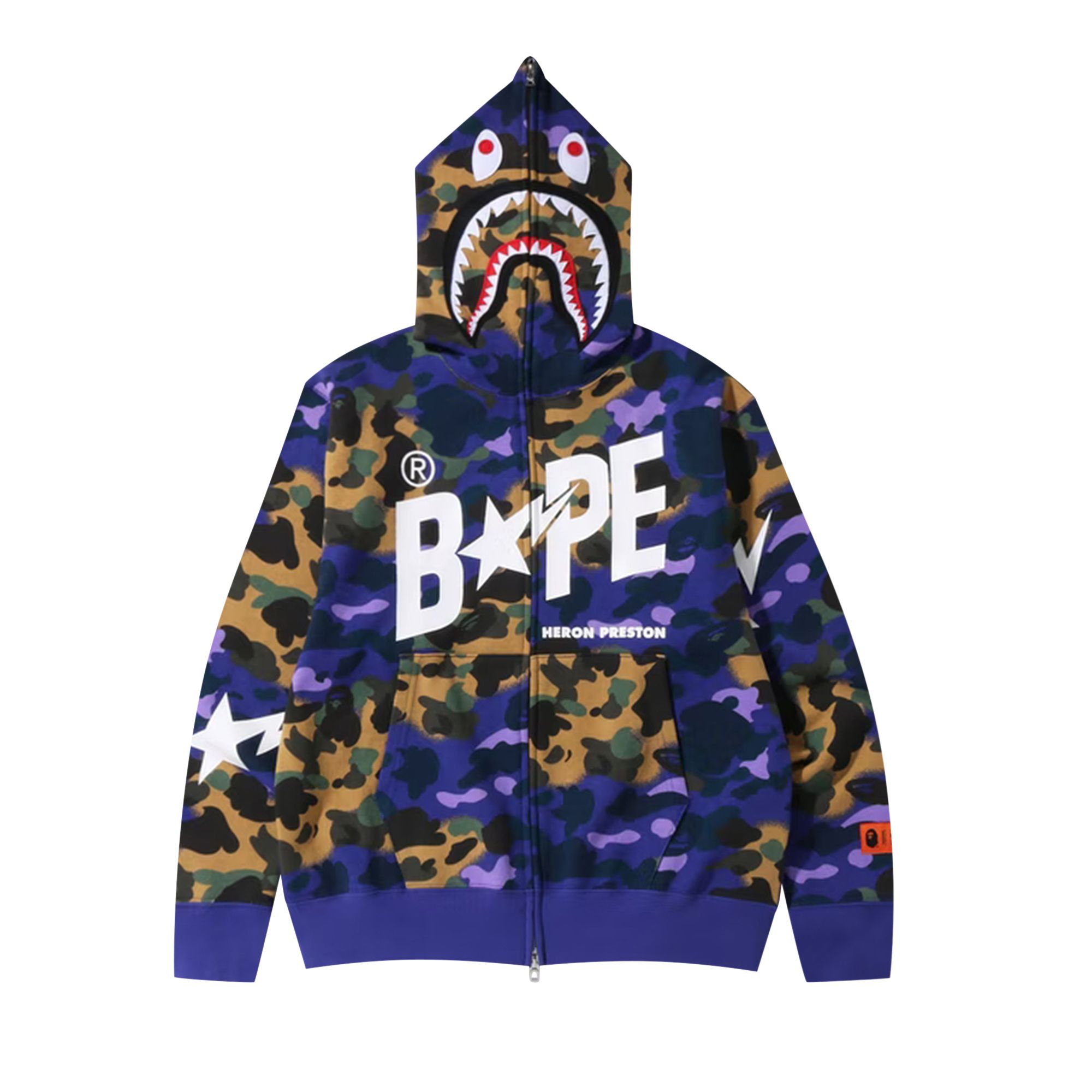 BAPE x Heron Preston Mix 1st Camo Shark Relaxed Fit Full Zip Hoodie 'Purple' | Men's Size M