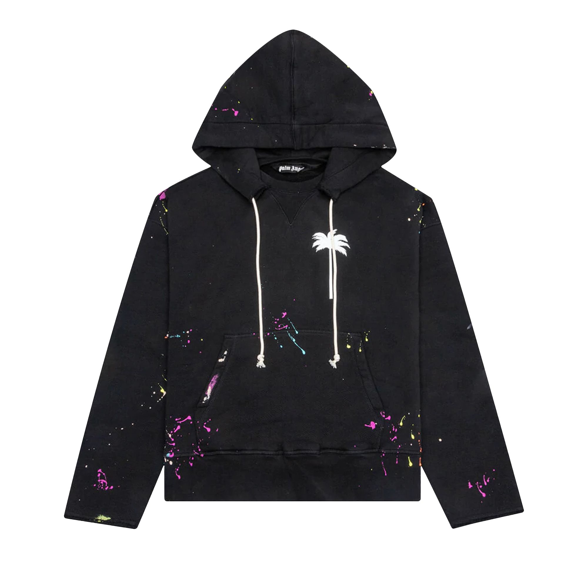 Palm Angels PxP Painted Raw Cut Hoodie 'Black/White' | Men's Size M