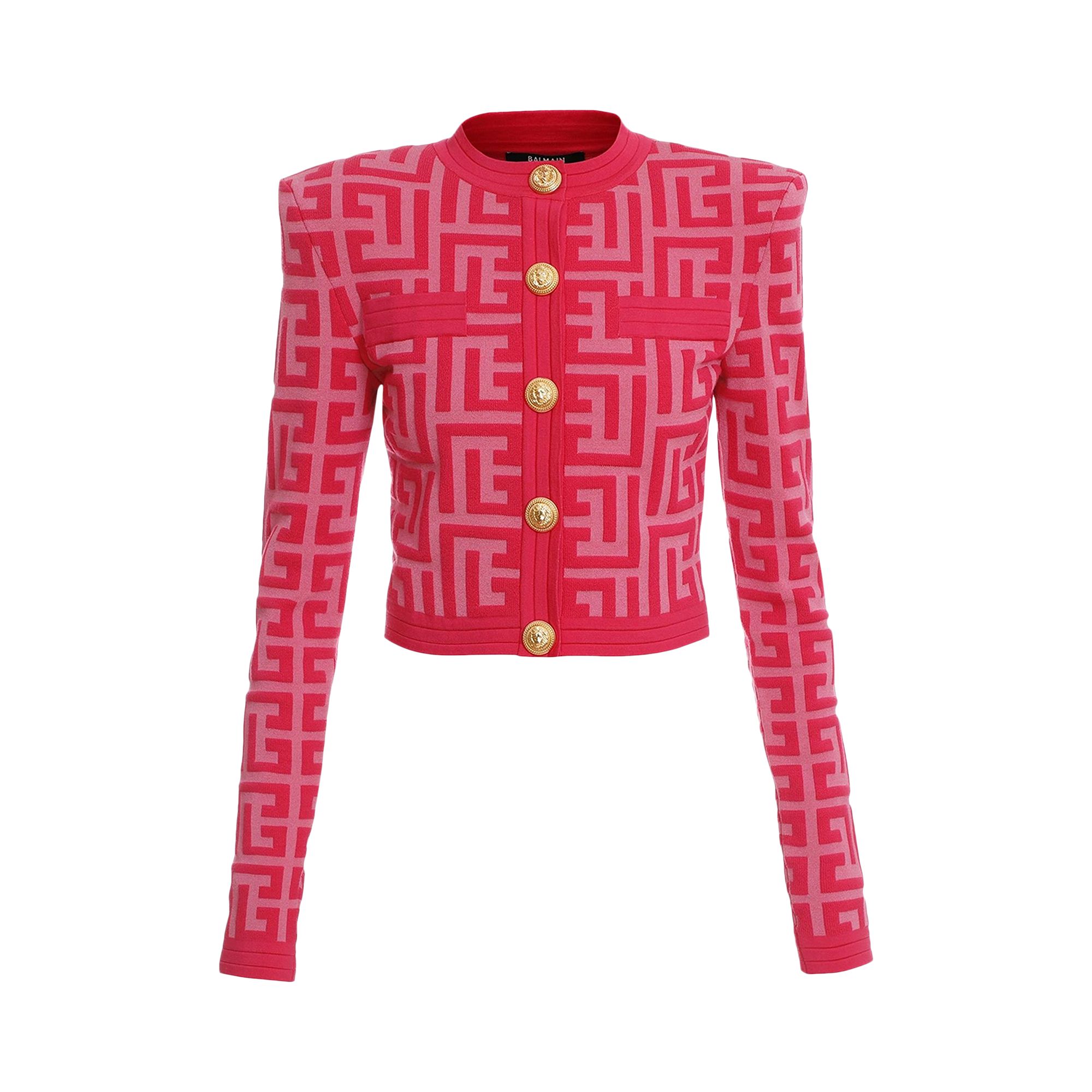 Pre-owned Balmain Cropped Maxi Monogram Knitted Cardigan 'pink' | Women's Size 40