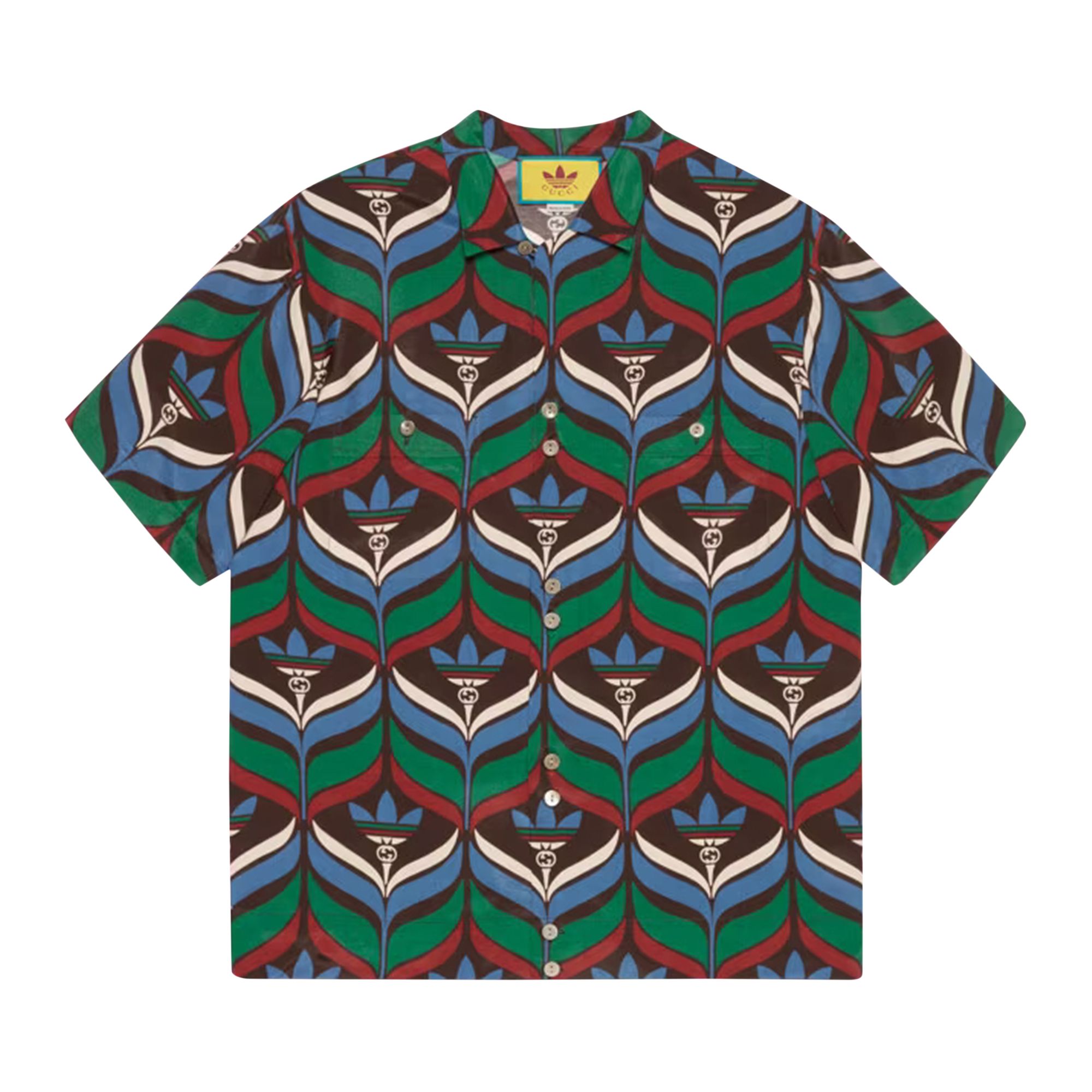 Pre-owned Gucci X Adidas Trefoil Print Bowling Shirt 'brown/green' | Men's Size 46