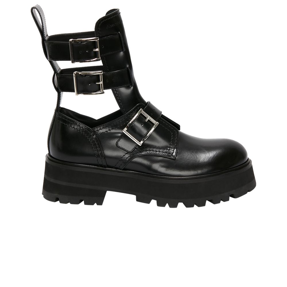 Pre-owned Alexander Mcqueen Wmns Rave Buckle Boot 'black' | Women's Size 39