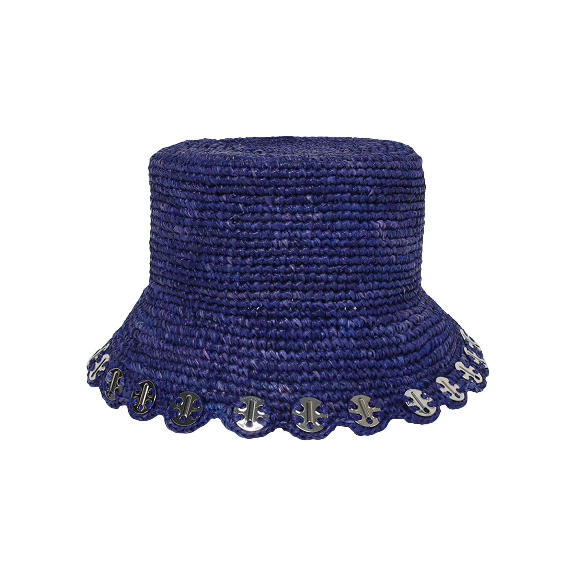Pre-owned Paco Rabanne Woven Raffia Bucket Hat 'aqua/silver' In Blue