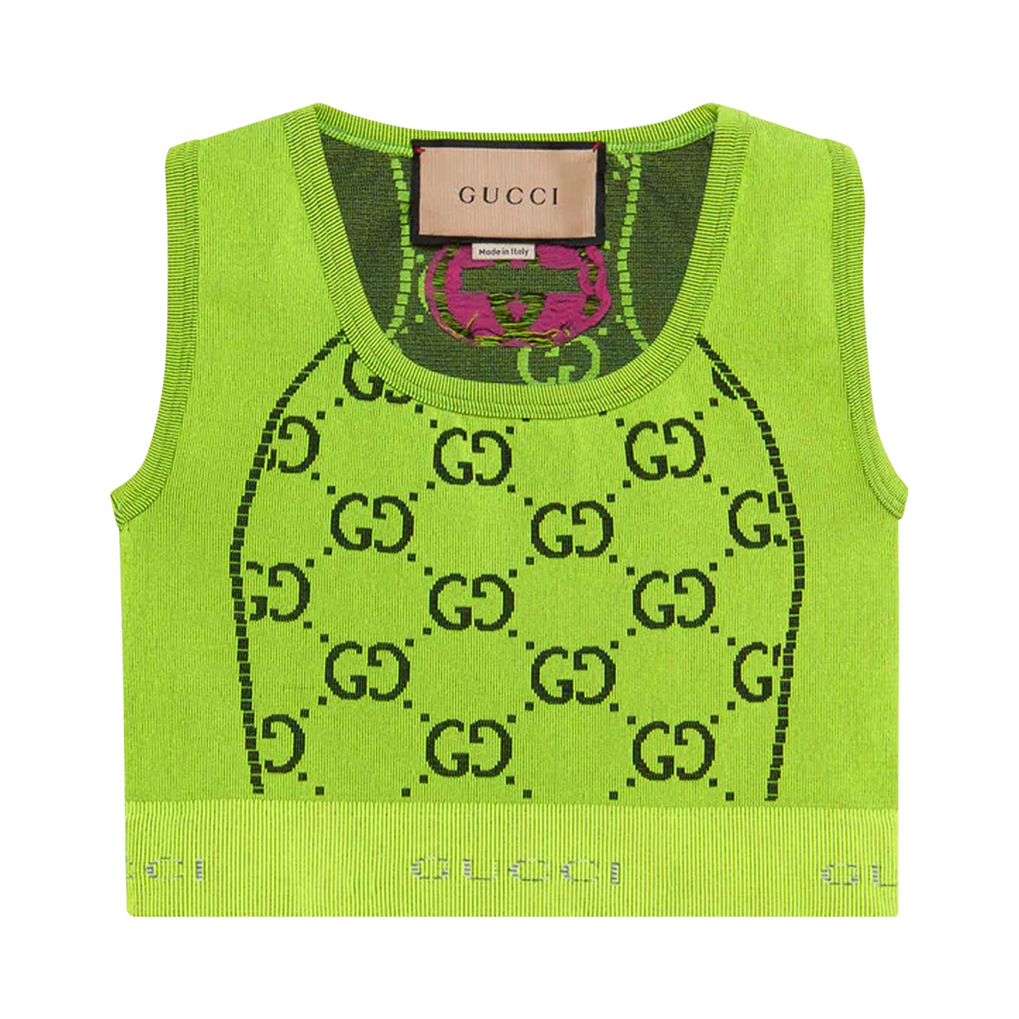 Gucci GG Jersey Jacquard Sleeveless Top 'Fluo Yellow/Black' | Women's Size M