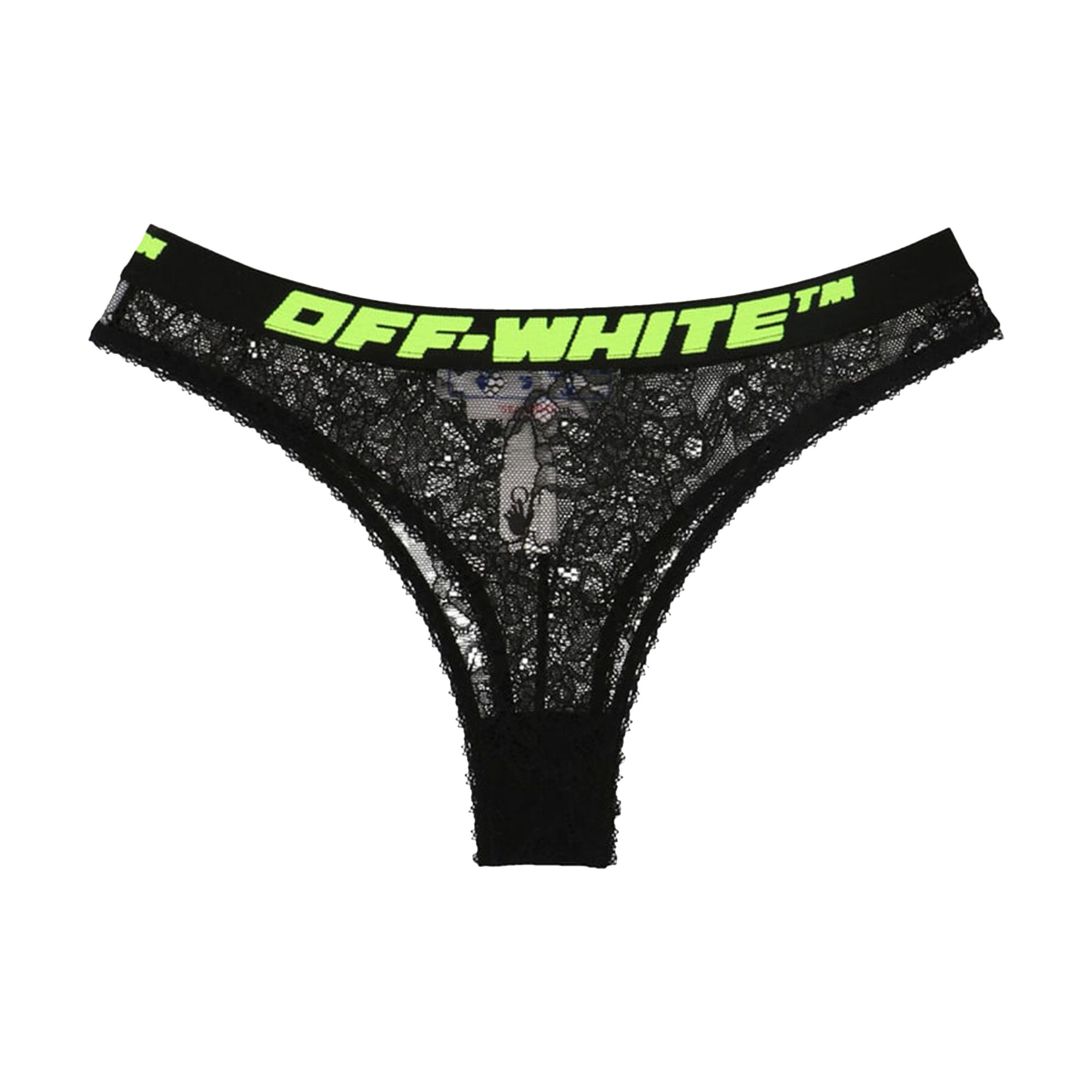 Off-White Logo Band Lace Thong 'Black' | Women's Size XS