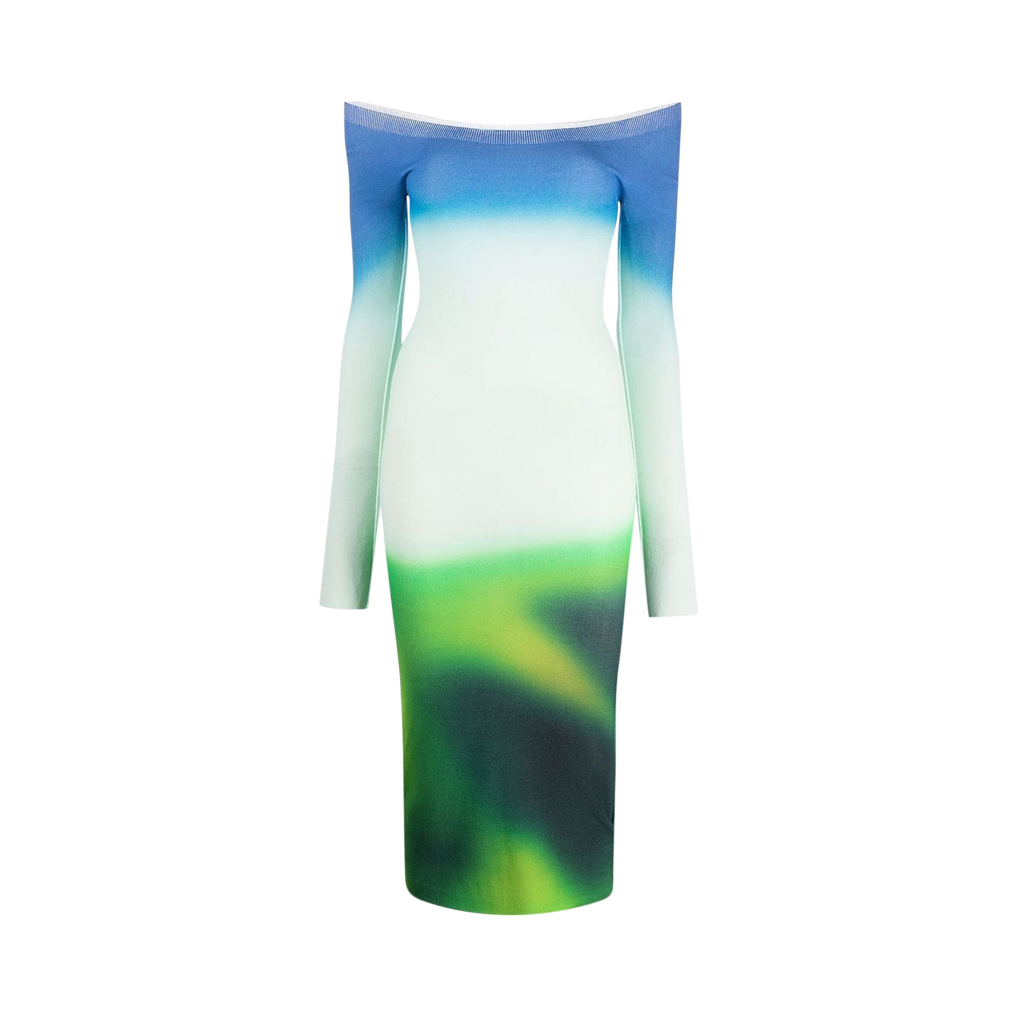 Off-White Blurred Seamless Knit Dress 'Green/Blue' | Women's Size 42